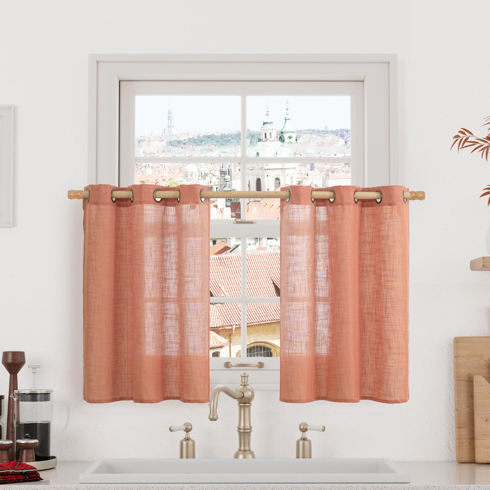 LAMIT Natural Ivory Linen Semi Sheer Curtains 84 inch Length, Cream Light Filtering Soft Thick Neutral Living Room Drapes with Bronze Grommet for Bedroom/Farmhouse, 2 Panels, 52 x 84 Inch