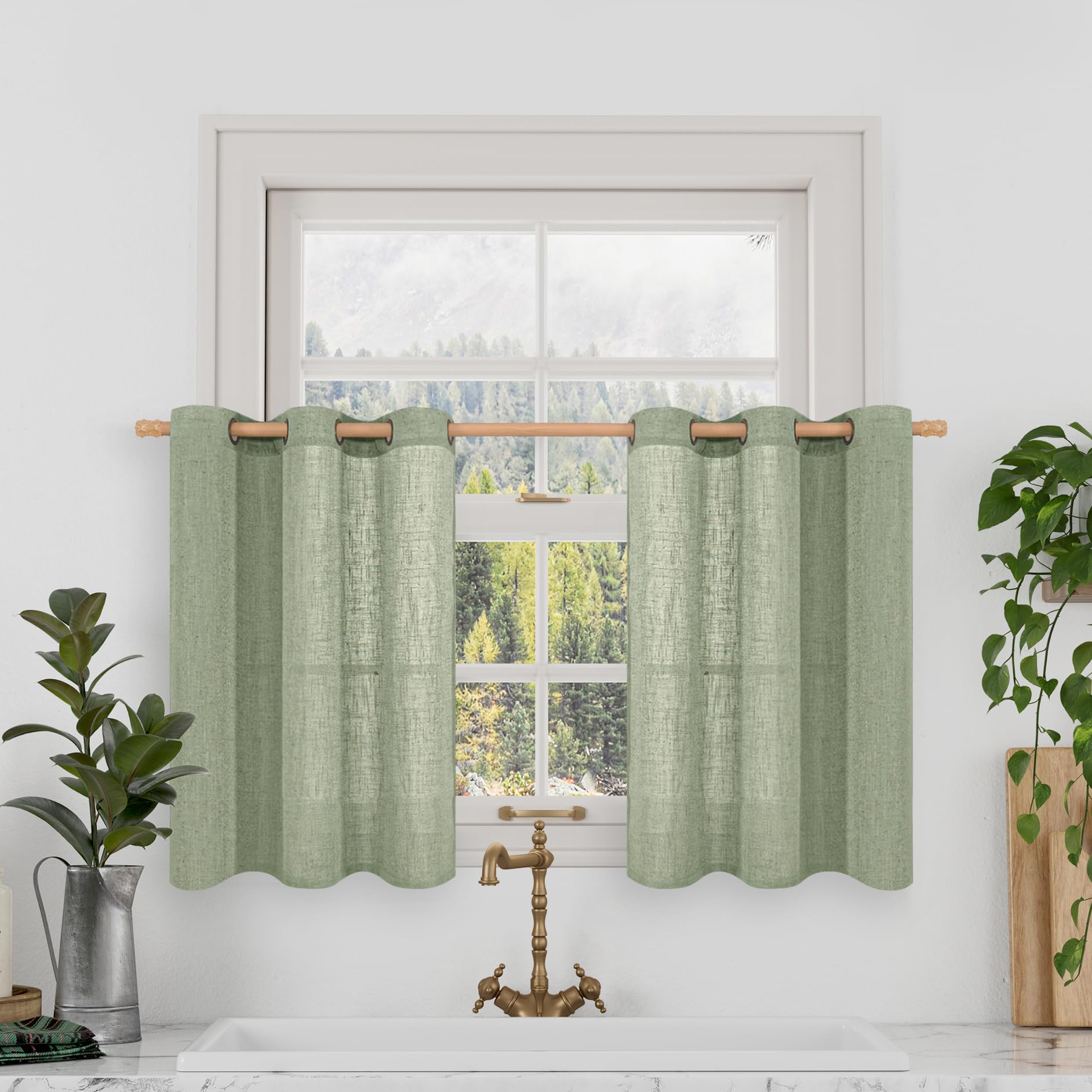 LAMIT Natural Ivory Linen Semi Sheer Curtains 84 inch Length, Cream Light Filtering Soft Thick Neutral Living Room Drapes with Bronze Grommet for Bedroom/Farmhouse, 2 Panels, 52 x 84 Inch