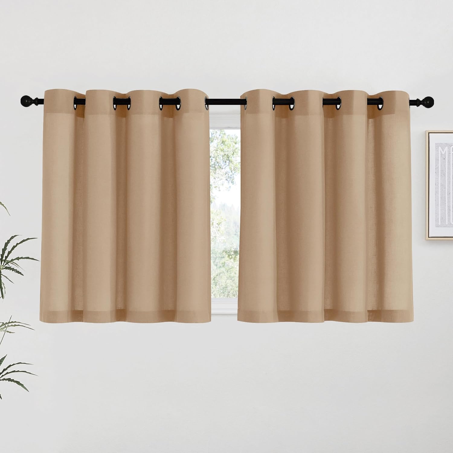 NICETOWN Natural Linen Curtains 84 inch Long 2 Panels Set, Grommet Top Thick Linen Burlap Semi Sheer Vertical Drapes Privacy Assured with Light Filtering for Bedroom/Living Room, W55 x L84
