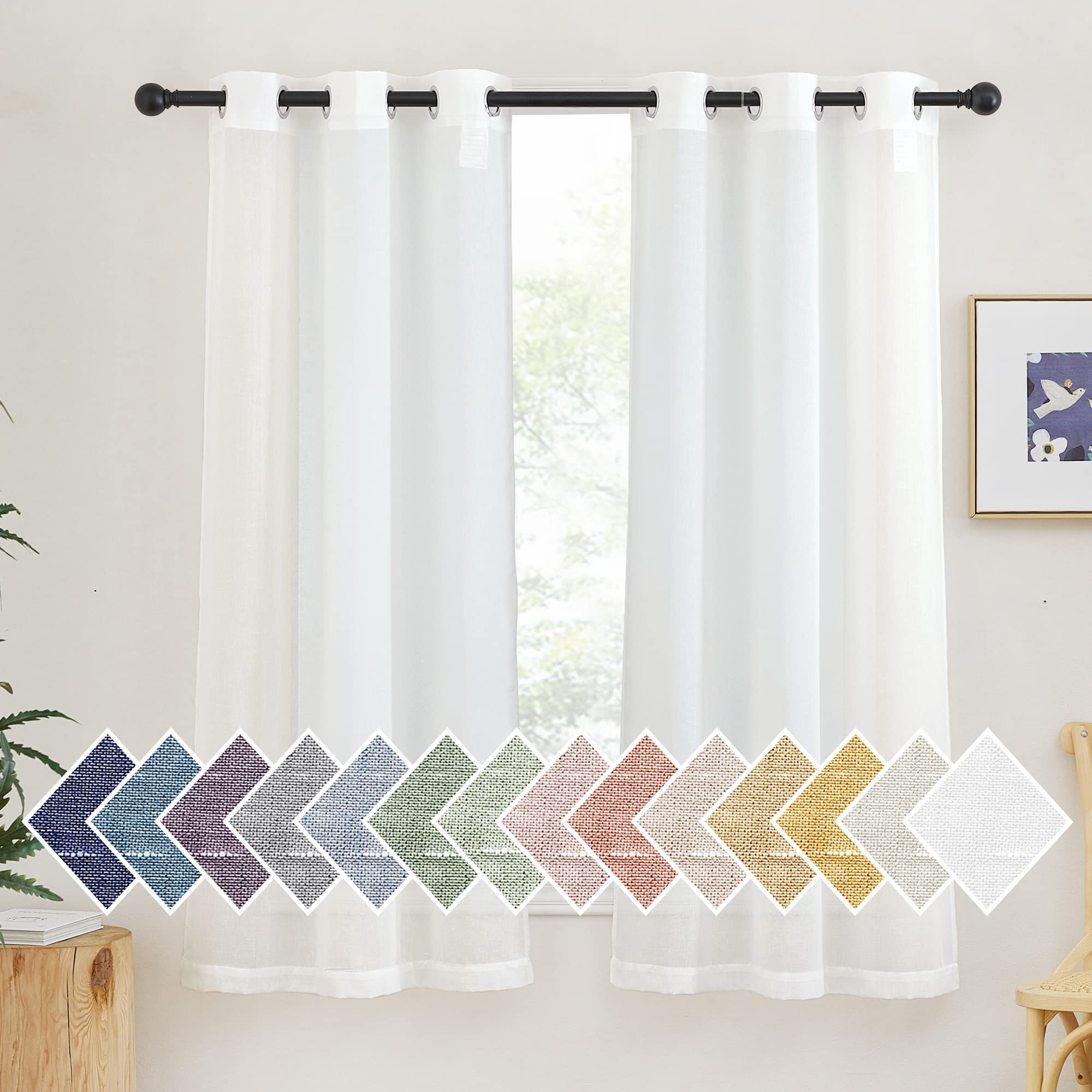 NICETOWN Semi Sheer Linen Curtains for Bedroom 84 inches Long, Grommet Privacy Vertical Farmhouse Window with Light Filtering for Living Room, Natural, W52 x L84, 2 Pieces