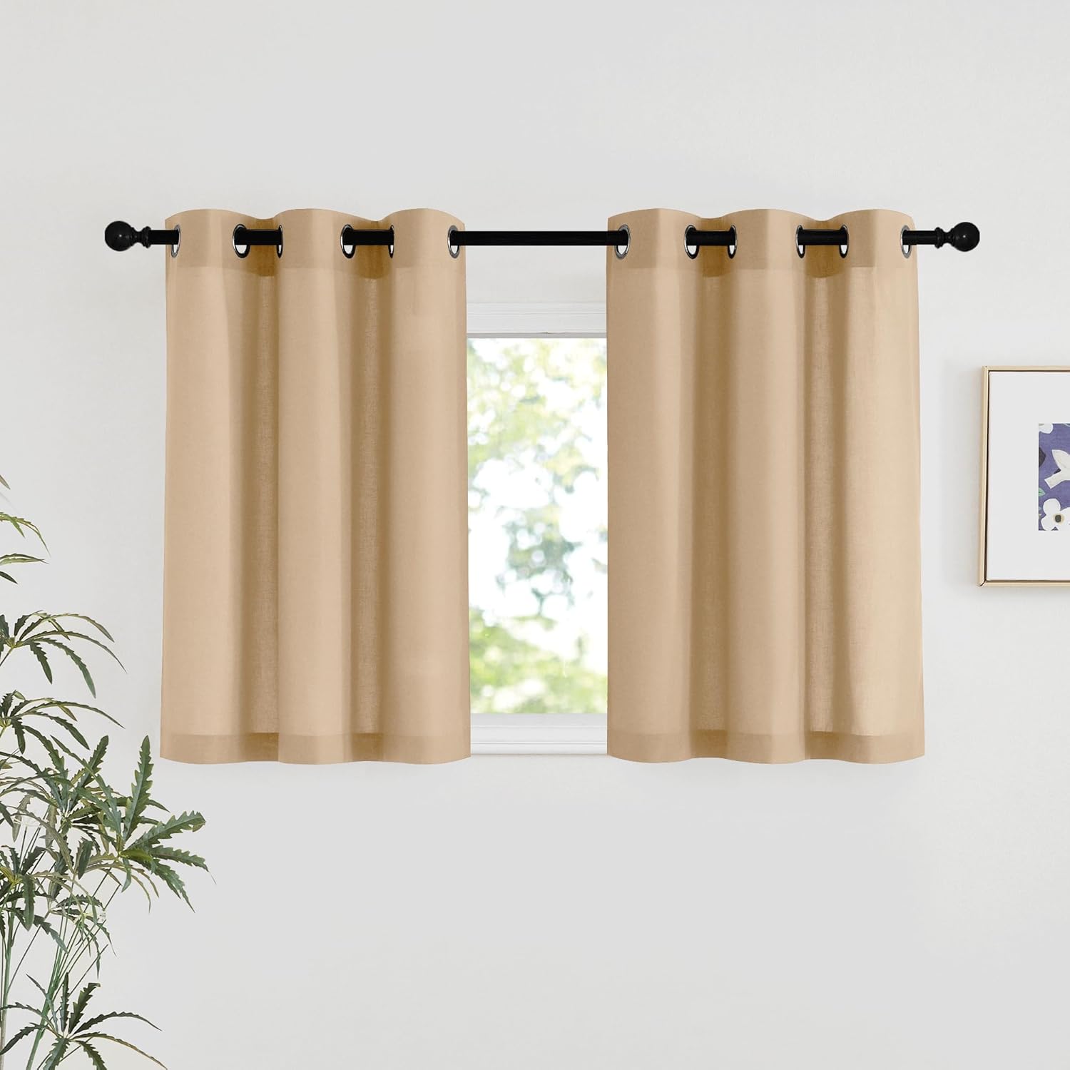 NICETOWN Natural Linen Curtains 84 inch Long 2 Panels Set, Grommet Top Thick Linen Burlap Semi Sheer Vertical Drapes Privacy Assured with Light Filtering for Bedroom/Living Room, W55 x L84