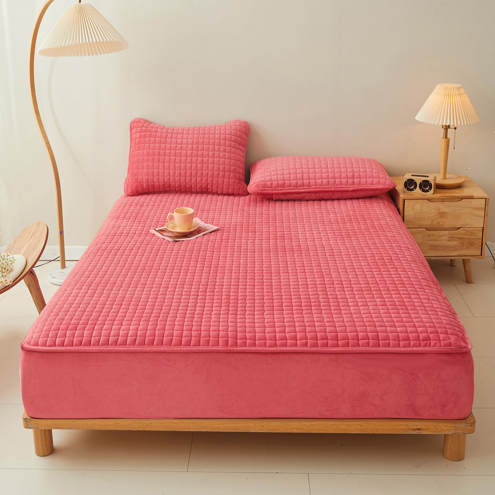 LweiPsqLin Quilted Flannel Fitted Sheets,Soft Flannel Fleece Mattress Top- Suitable for Fall and Winter,Fitted Deep Pocket Up to 15''. (Gray, Queen)