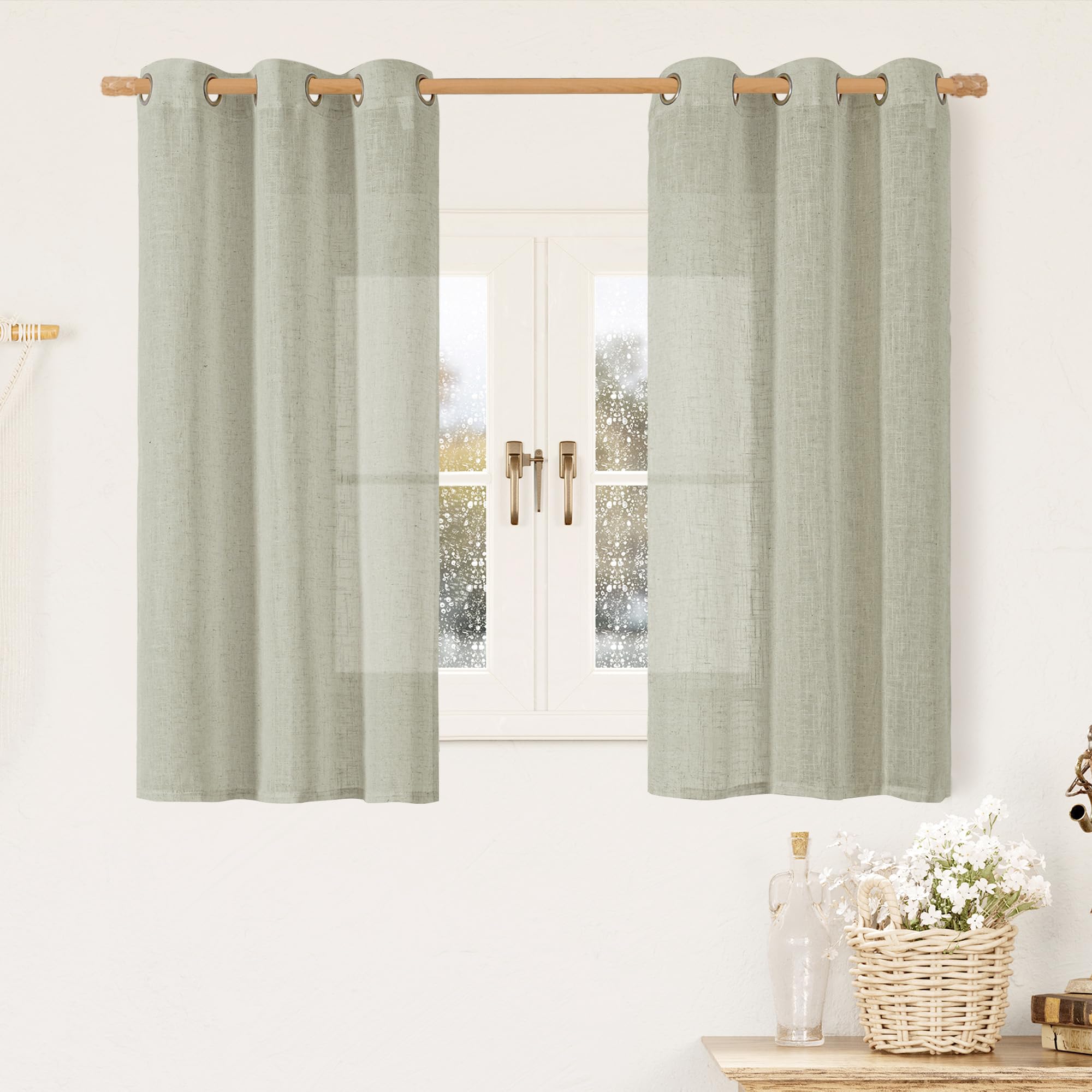 LAMIT Natural Ivory Linen Semi Sheer Curtains 84 inch Length, Cream Light Filtering Soft Thick Neutral Living Room Drapes with Bronze Grommet for Bedroom/Farmhouse, 2 Panels, 52 x 84 Inch