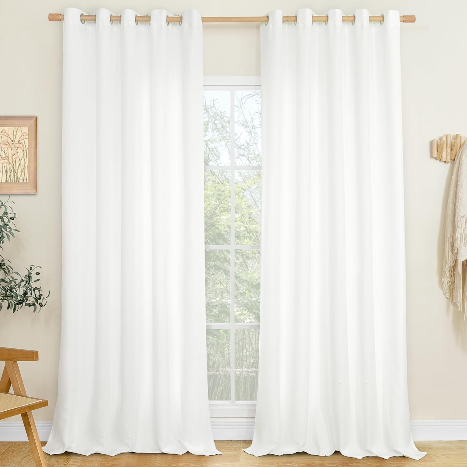 LAMIT Linen Curtains 84 inch Length 2 Panels, Grommet Thick Soft Light Filtering Curtains Privacy Living Room Window Drapes for Bedroom/Farmhouse, W52 x L84, Natural Beige