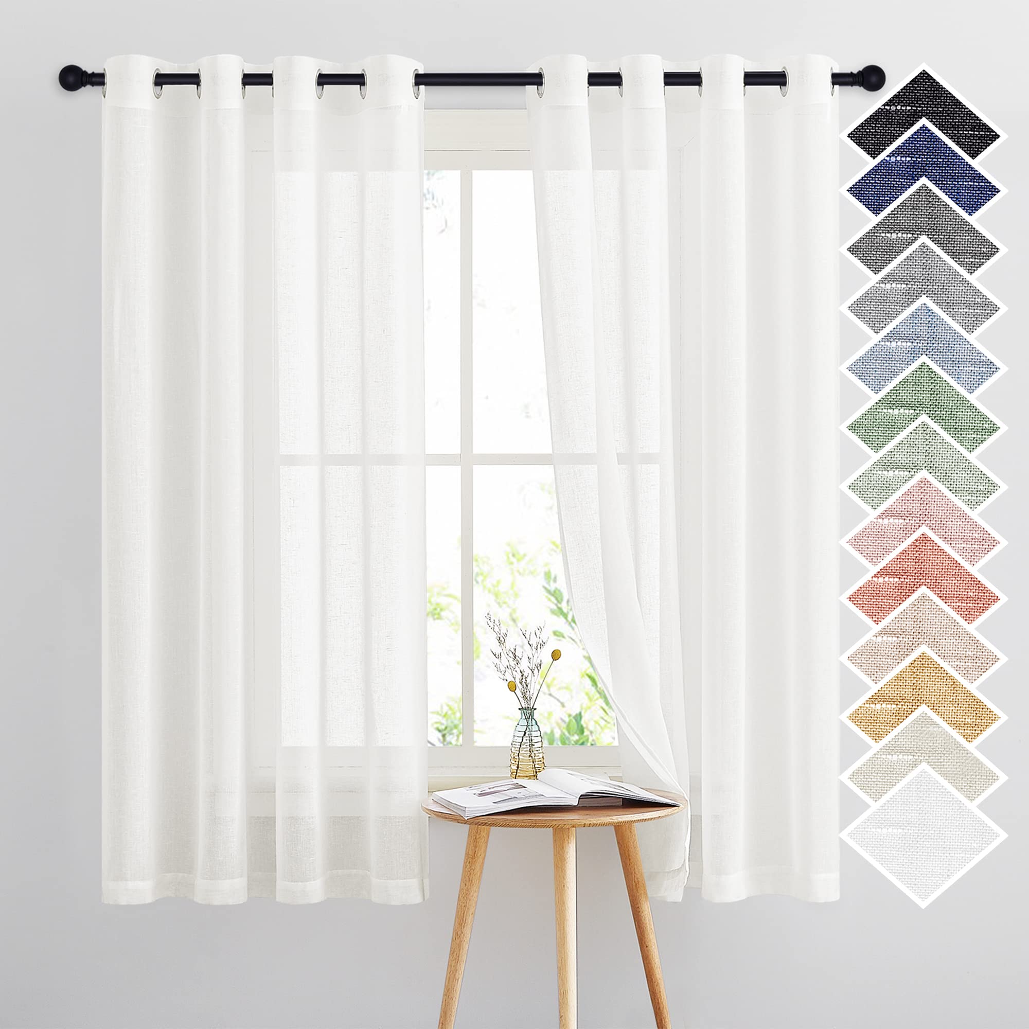 NICETOWN Semi Sheer Linen Curtains for Bedroom 84 inches Long, Grommet Privacy Vertical Farmhouse Window with Light Filtering for Living Room, Natural, W52 x L84, 2 Pieces