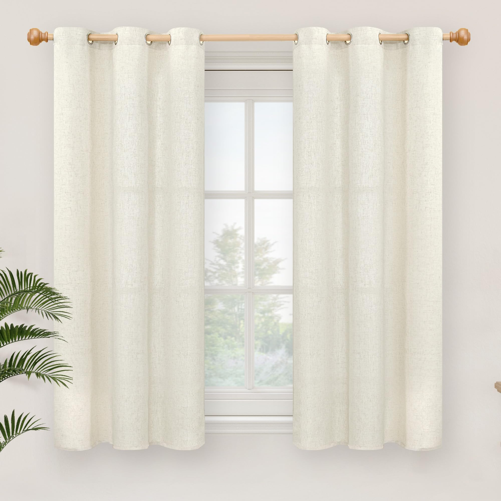 YoungsTex Linen Semi Sheer Curtains 63 Inch Length 2 Panels for Living Room - Light Filtering Drapes with Bronze Grommet Beige Window Treatments for Country Office Bedroom, 52 X 63 Inch