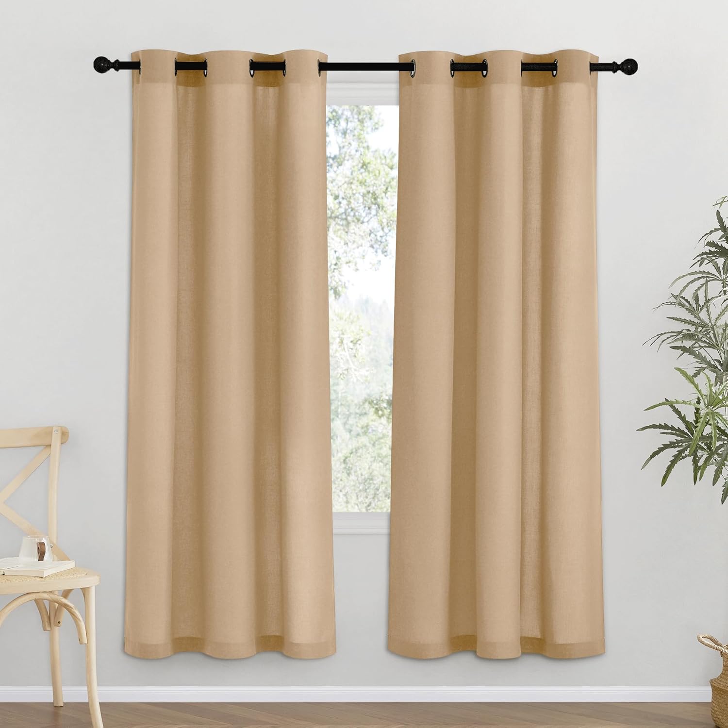 NICETOWN Natural Linen Curtains 84 inch Long 2 Panels Set, Grommet Top Thick Linen Burlap Semi Sheer Vertical Drapes Privacy Assured with Light Filtering for Bedroom/Living Room, W55 x L84