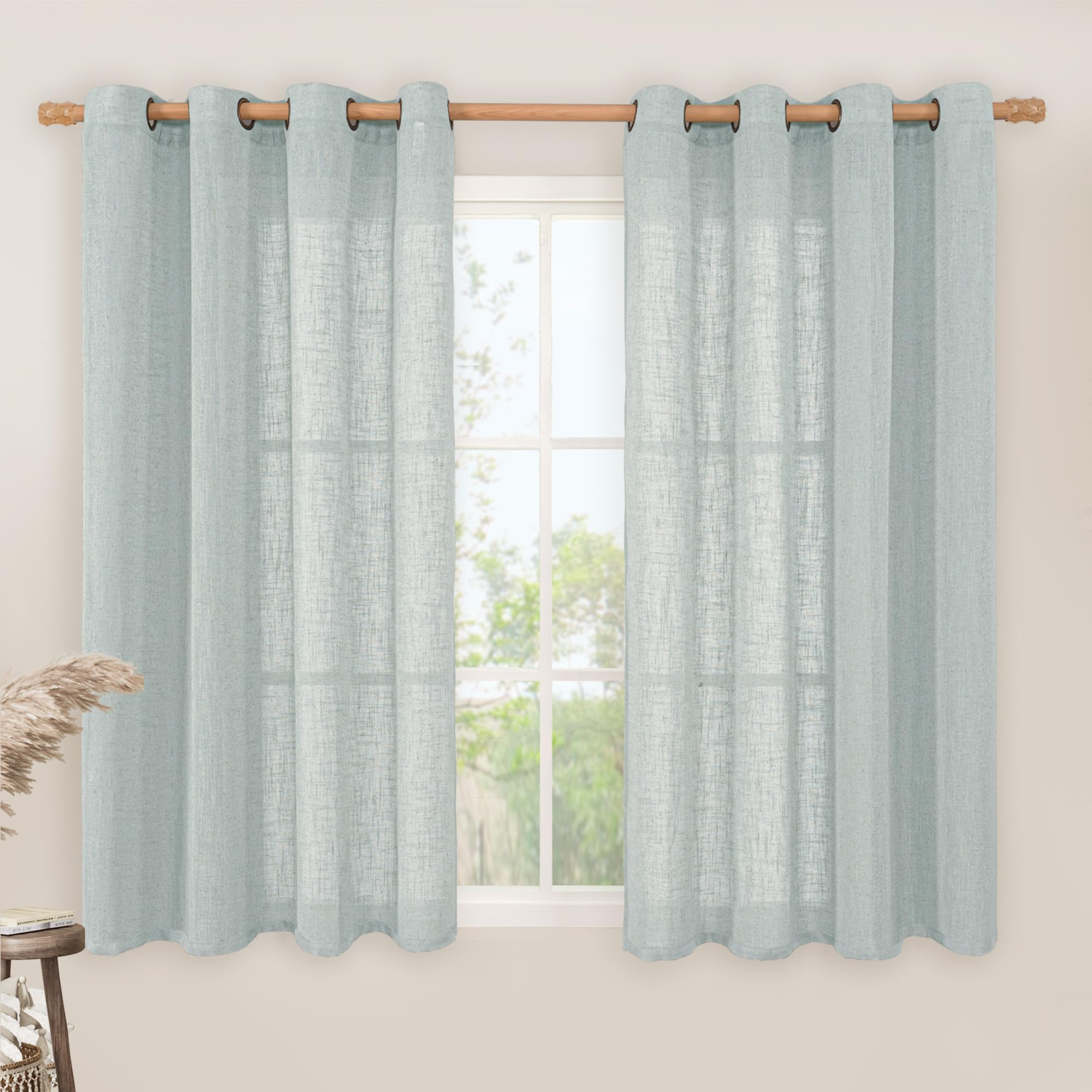 LAMIT Natural Ivory Linen Semi Sheer Curtains 84 inch Length, Cream Light Filtering Soft Thick Neutral Living Room Drapes with Bronze Grommet for Bedroom/Farmhouse, 2 Panels, 52 x 84 Inch