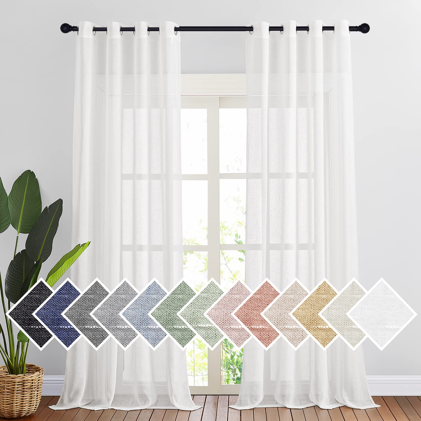 NICETOWN Semi Sheer Linen Curtains for Bedroom 84 inches Long, Grommet Privacy Vertical Farmhouse Window with Light Filtering for Living Room, Natural, W52 x L84, 2 Pieces
