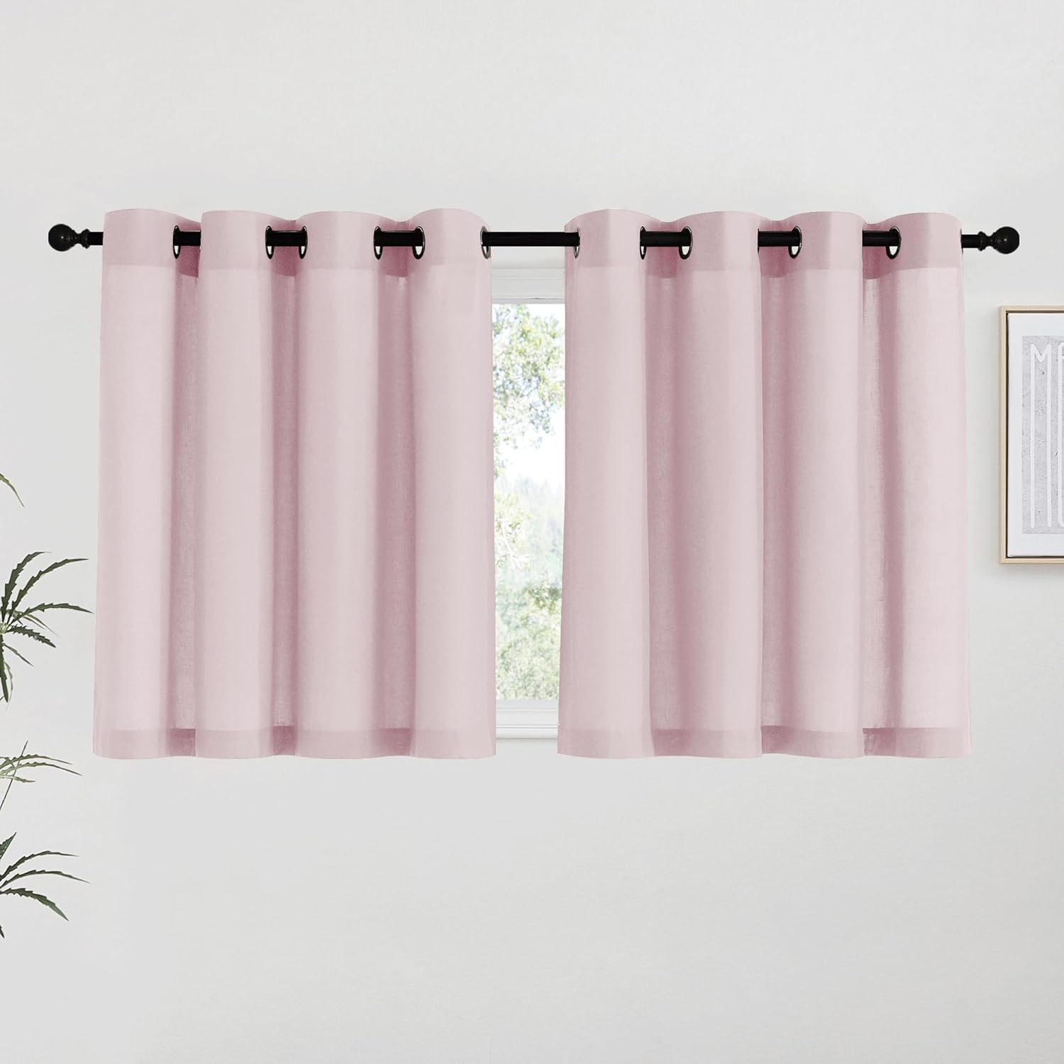 NICETOWN Natural Linen Curtains 84 inch Long 2 Panels Set, Grommet Top Thick Linen Burlap Semi Sheer Vertical Drapes Privacy Assured with Light Filtering for Bedroom/Living Room, W55 x L84
