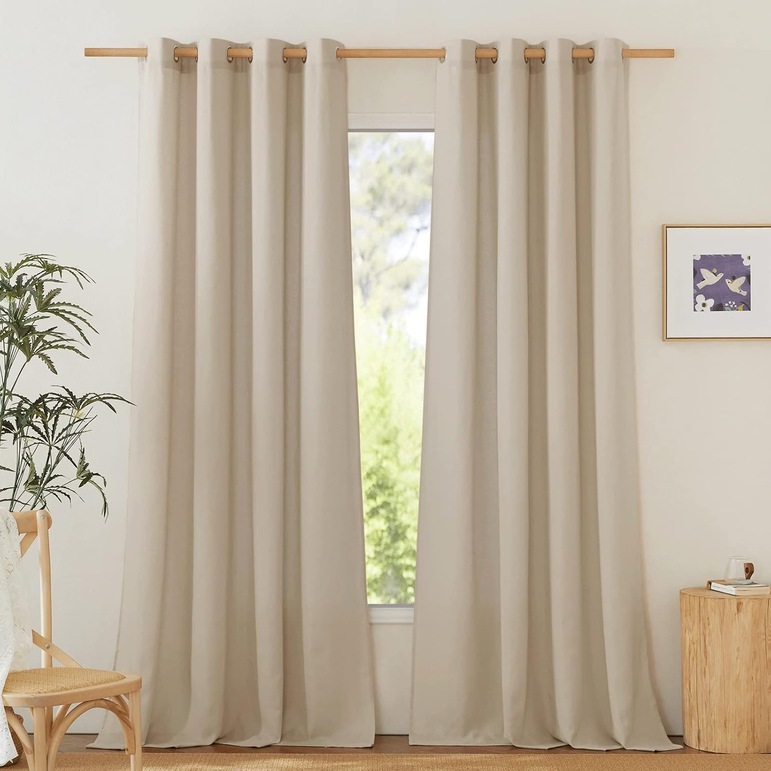 NICETOWN Natural Linen Curtains 84 inch Long 2 Panels Set, Grommet Top Thick Linen Burlap Semi Sheer Vertical Drapes Privacy Assured with Light Filtering for Bedroom/Living Room, W55 x L84