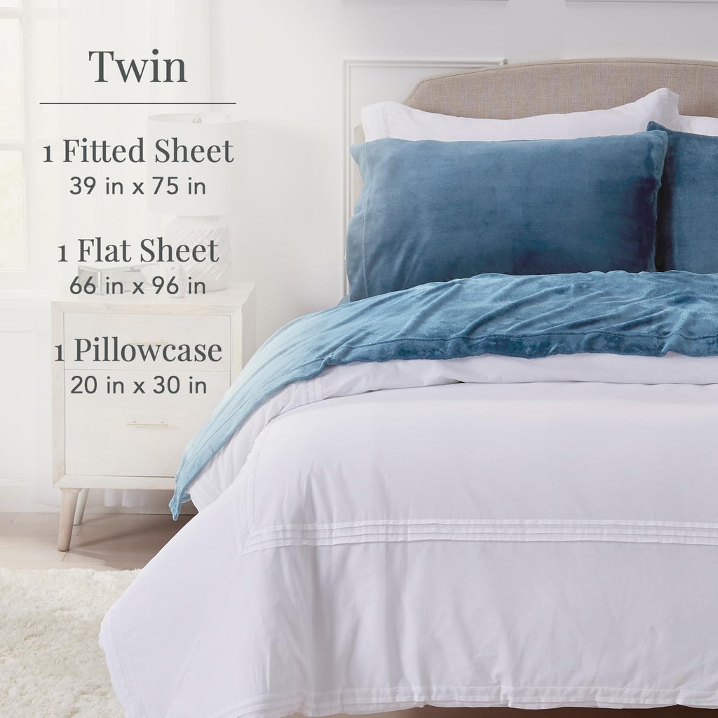 NY Loft Ultra Soft Micro Fleece Sheets Set with Extra Deep Pockets | Extra Soft Velvet Fleece Sheet Set | Super Plush Polar Fleece | Velvet Plush Cozy Warmth | Tribeca Collection (Twin, Lake Blue)