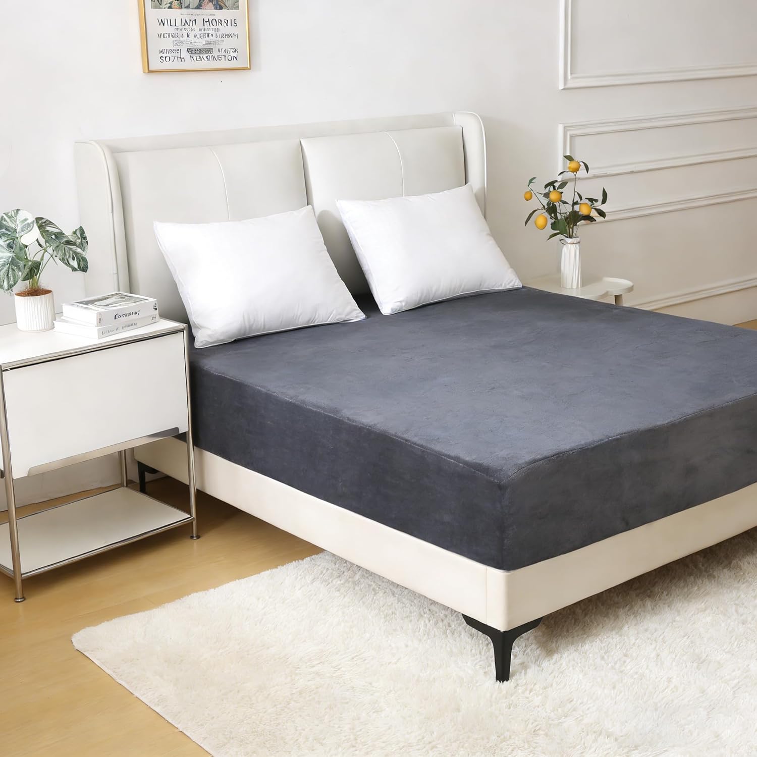 Nokolulu Queen Velvet Fleece Fitted Sheet Only - Ultra Soft Fuzzy Fluffy Plush Flannel Bottom Sheet - 16" Extra Deep Pocket - Cozy Skin-Friendly All Season Bedding (Dark Grey, 60"x80")