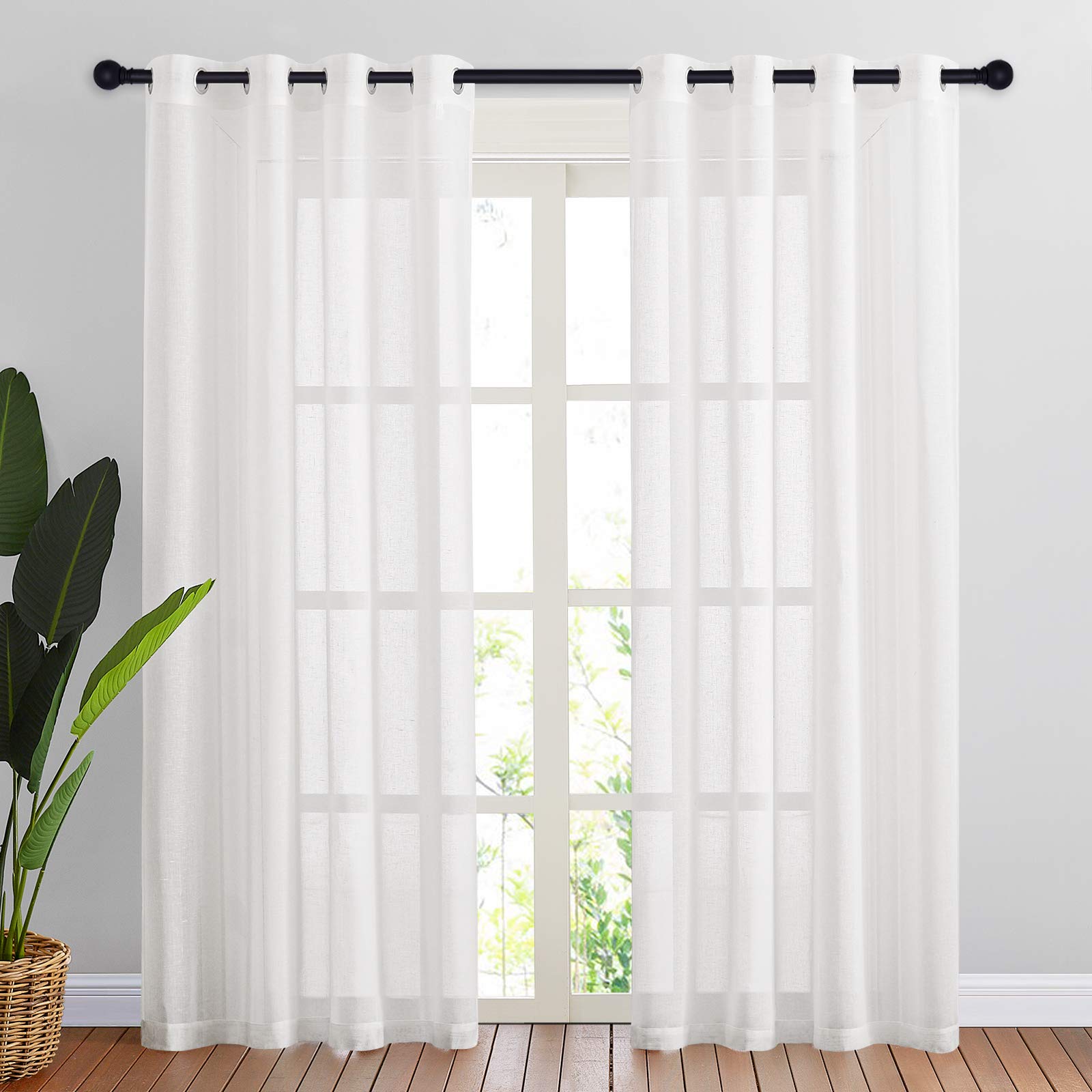 NICETOWN Semi Sheer Linen Curtains for Bedroom 84 inches Long, Grommet Privacy Vertical Farmhouse Window with Light Filtering for Living Room, Natural, W52 x L84, 2 Pieces