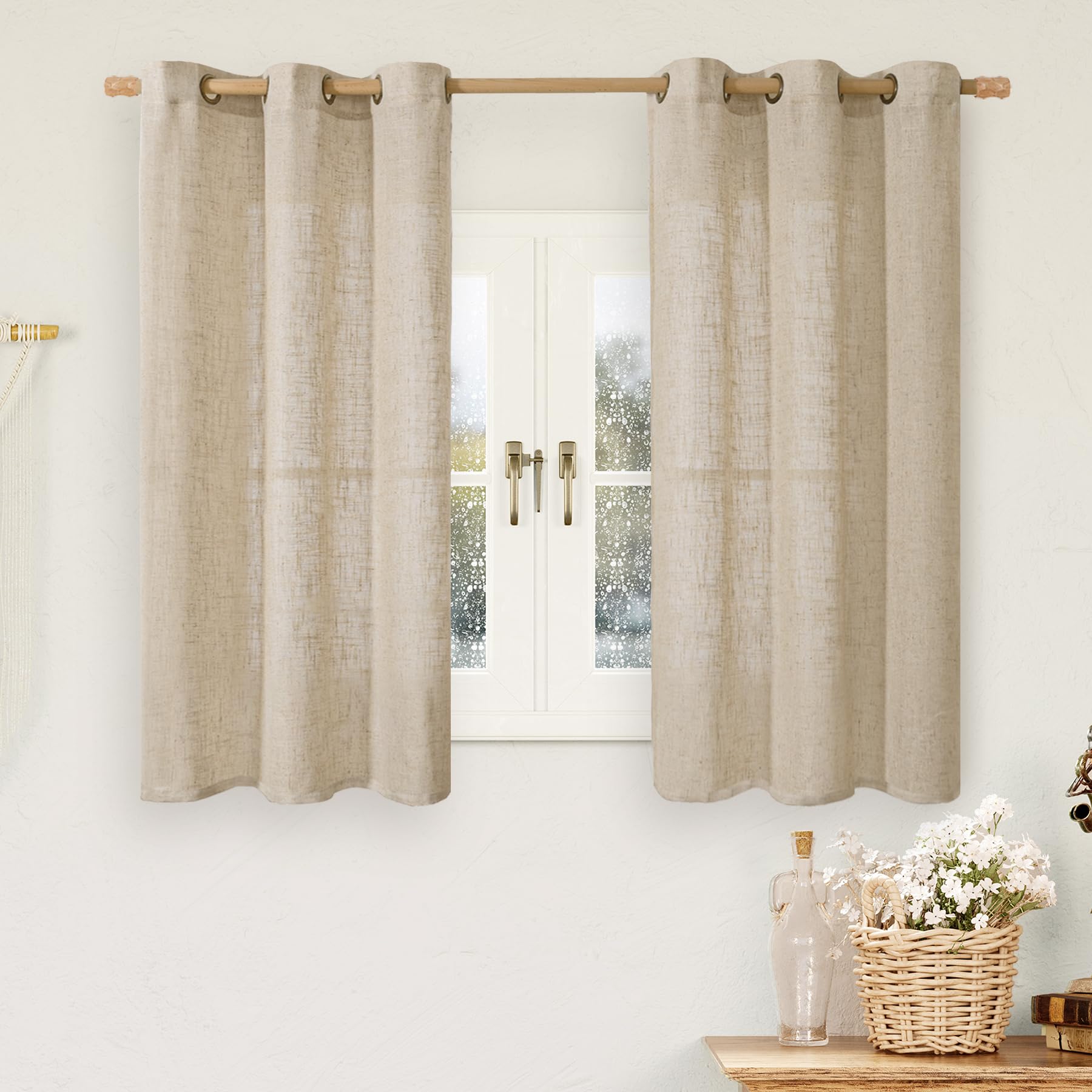 LAMIT Natural Ivory Linen Semi Sheer Curtains 84 inch Length, Cream Light Filtering Soft Thick Neutral Living Room Drapes with Bronze Grommet for Bedroom/Farmhouse, 2 Panels, 52 x 84 Inch
