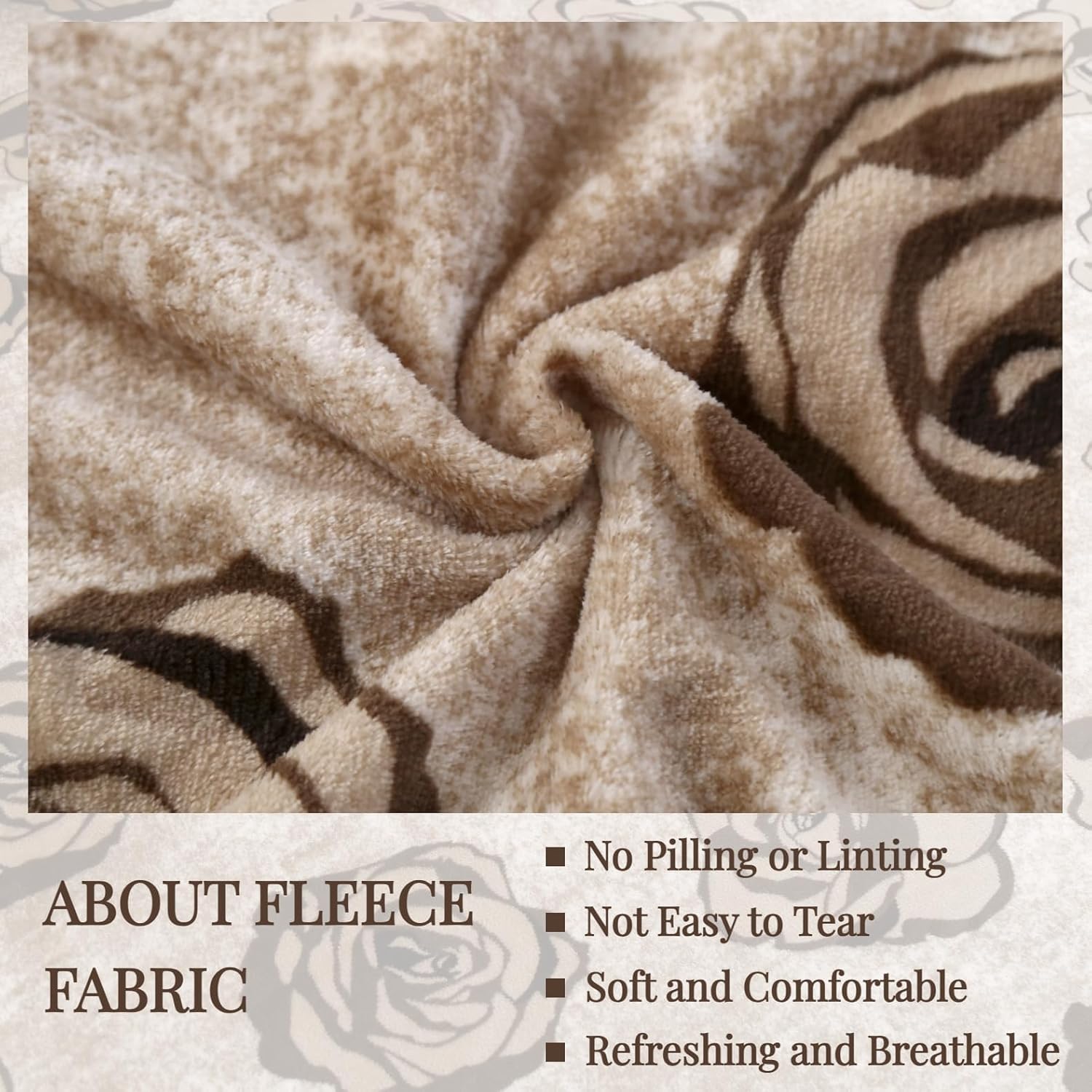 MAG 3Pcs Fleece Fitted Sheet Full Size with Brown Floral Pattern, Super Cute Fluffy Warm Flower Print Decor Bottom Sheets for Women Girls,included1*Fitted Sheet and 2*Pillowcases.