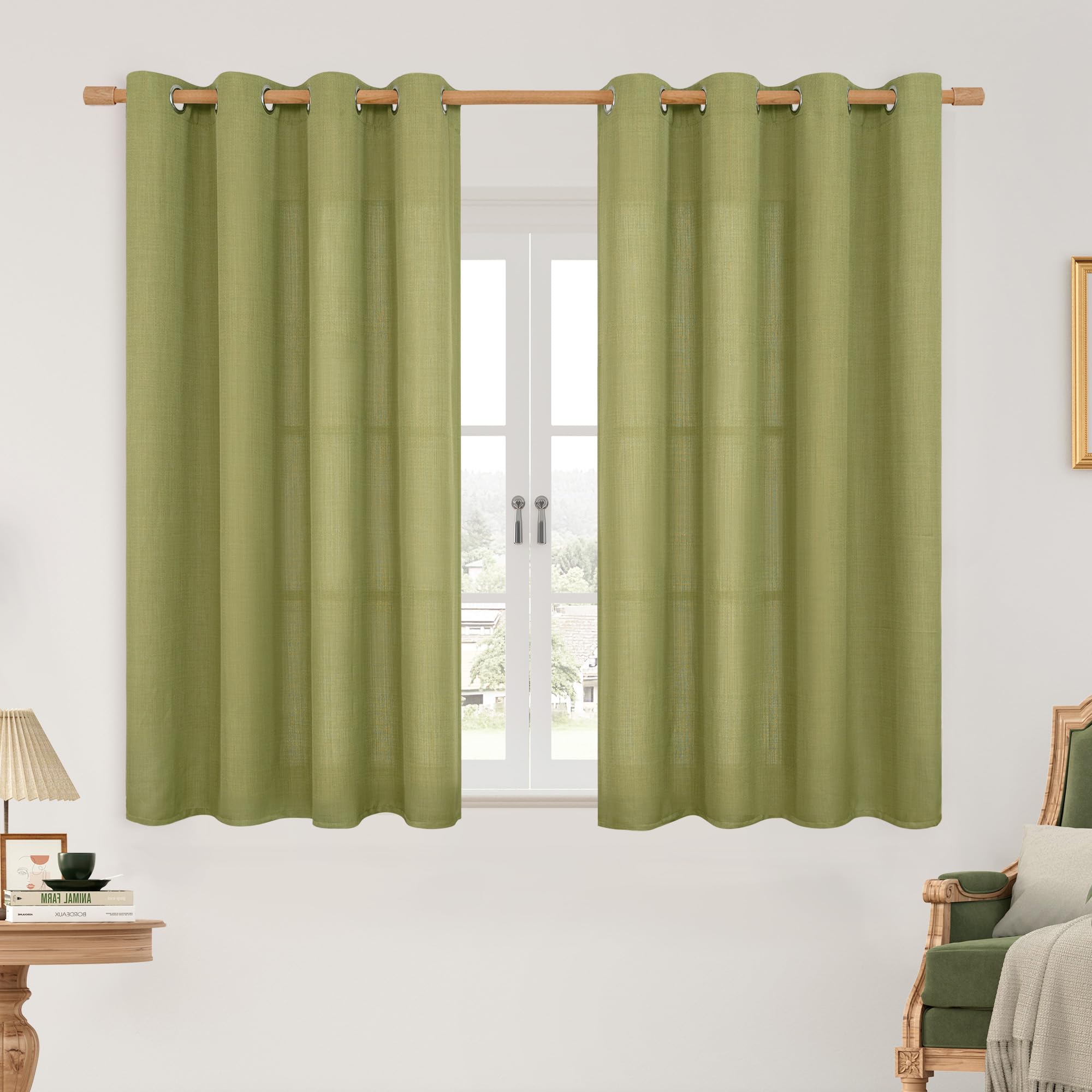 LAMIT Natural Ivory Linen Semi Sheer Curtains 84 inch Length, Cream Light Filtering Soft Thick Neutral Living Room Drapes with Bronze Grommet for Bedroom/Farmhouse, 2 Panels, 52 x 84 Inch