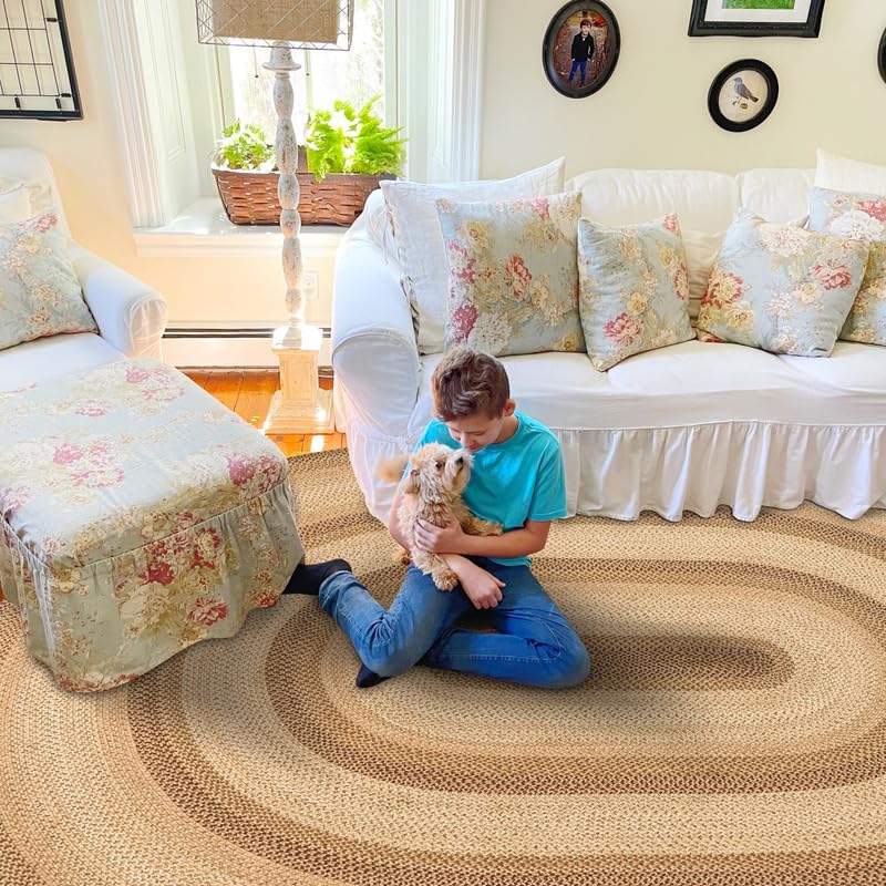 Homespice Gingerbread Black & Brown Braided Rug 20x30 - Jute Braided Kitchen Rugs for Country, Primitive Decor, Reversible, Pet-Friendly, Durable & Easy to Maintain