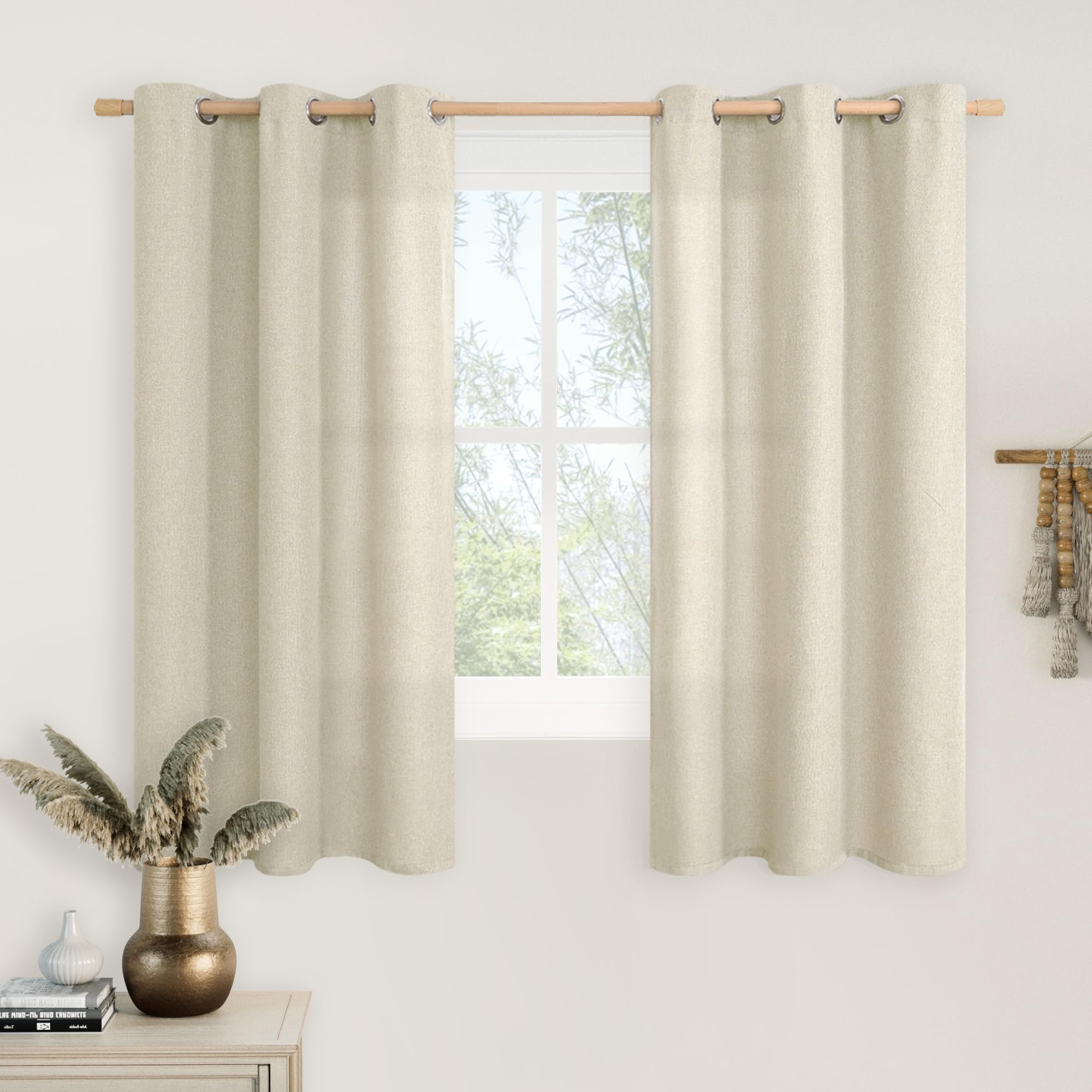 LAMIT Linen Curtains 84 inch Length 2 Panels, Grommet Thick Soft Light Filtering Curtains Privacy Living Room Window Drapes for Bedroom/Farmhouse, W52 x L84, Natural Beige