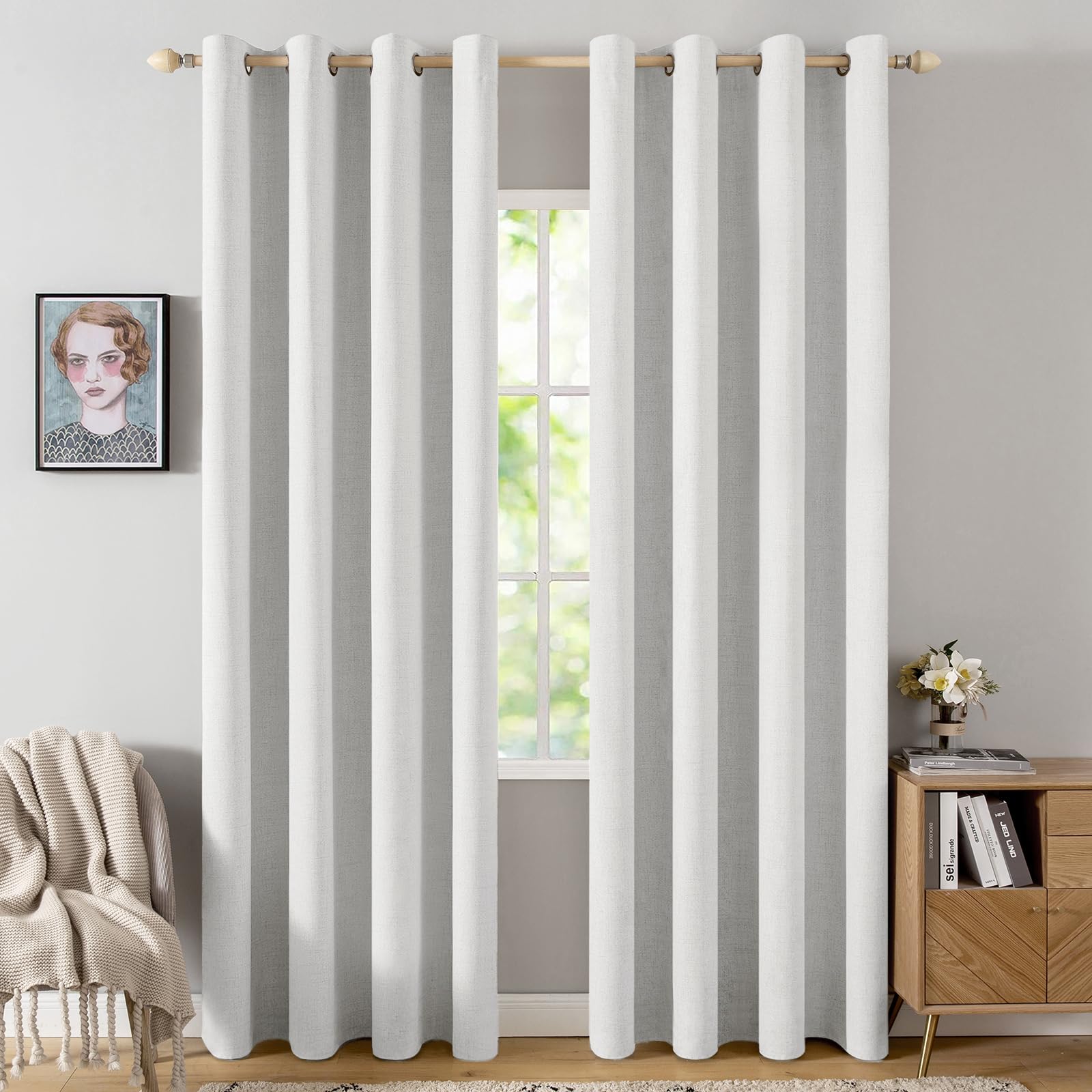 MIULEE 100% Blackout Linen Textured Curtains for Bedroom Solid Thermal Insulated Natural Beige Grommet Room Darkening Curtains & Drapes Luxury Decor for Living Room Nursery 52 x 96 Inch (2 Panels)