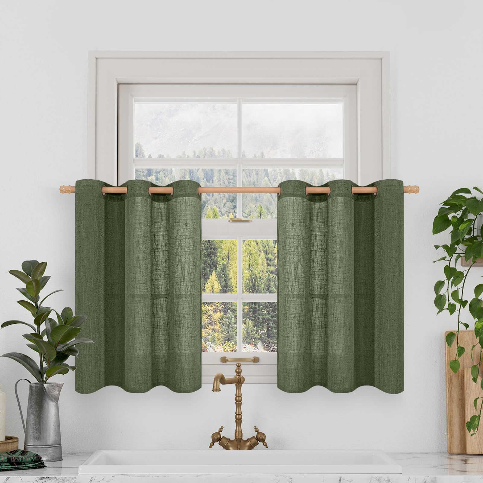 LAMIT Natural Ivory Linen Semi Sheer Curtains 84 inch Length, Cream Light Filtering Soft Thick Neutral Living Room Drapes with Bronze Grommet for Bedroom/Farmhouse, 2 Panels, 52 x 84 Inch
