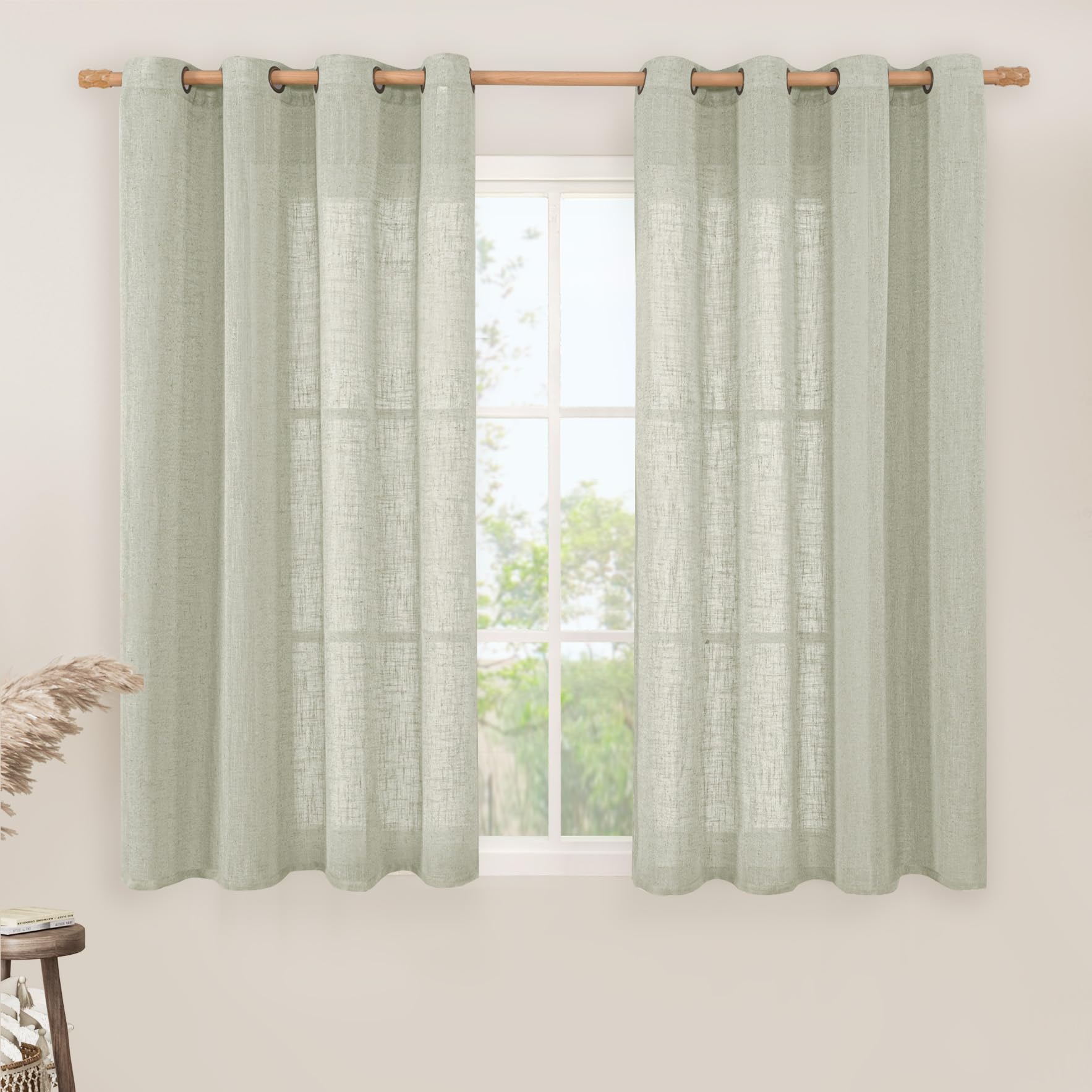 LAMIT Natural Ivory Linen Semi Sheer Curtains 84 inch Length, Cream Light Filtering Soft Thick Neutral Living Room Drapes with Bronze Grommet for Bedroom/Farmhouse, 2 Panels, 52 x 84 Inch