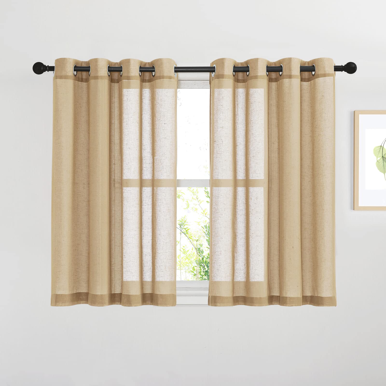 NICETOWN Semi Sheer Linen Curtains for Bedroom 84 inches Long, Grommet Privacy Vertical Farmhouse Window with Light Filtering for Living Room, Natural, W52 x L84, 2 Pieces