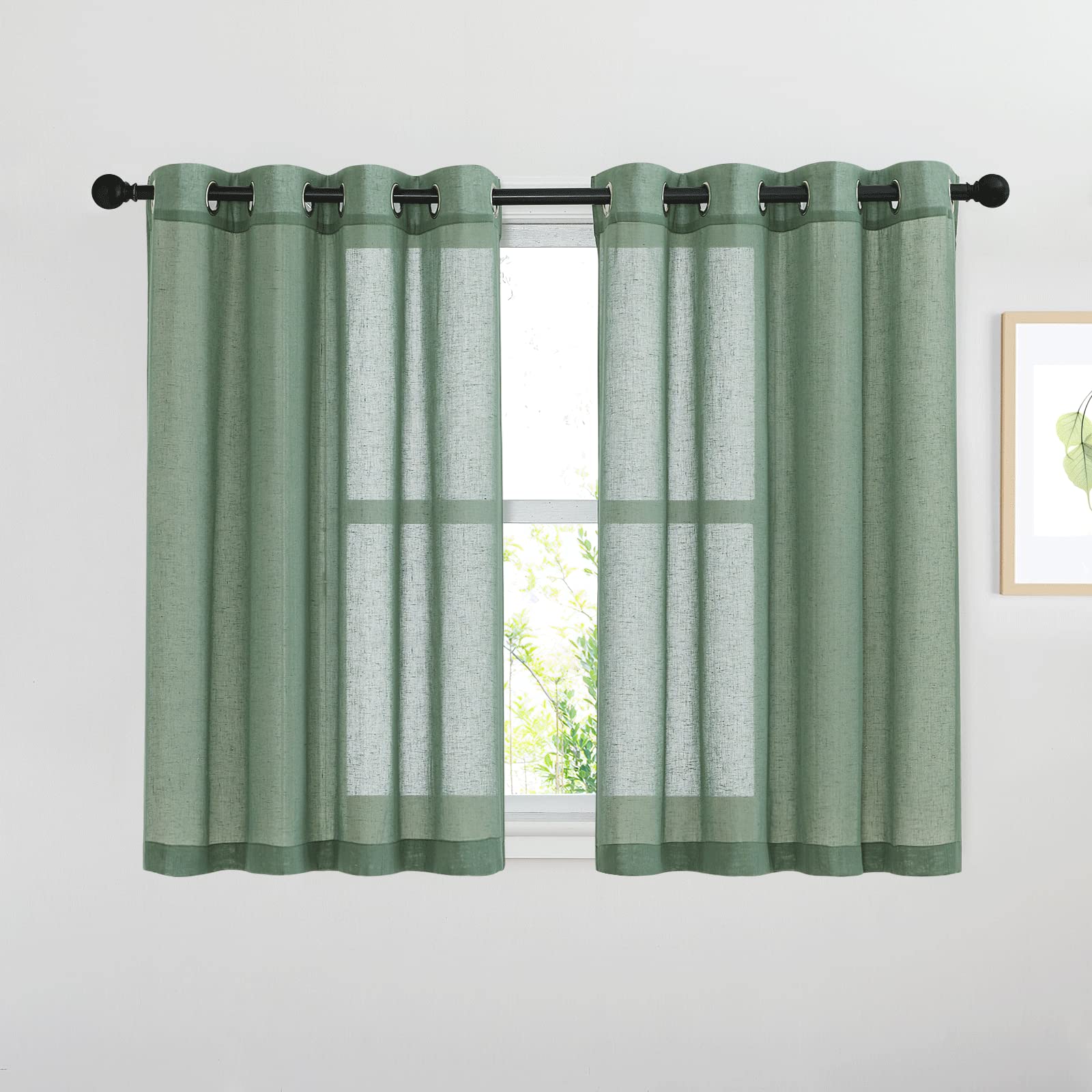 NICETOWN Semi Sheer Linen Curtains for Bedroom 84 inches Long, Grommet Privacy Vertical Farmhouse Window with Light Filtering for Living Room, Natural, W52 x L84, 2 Pieces