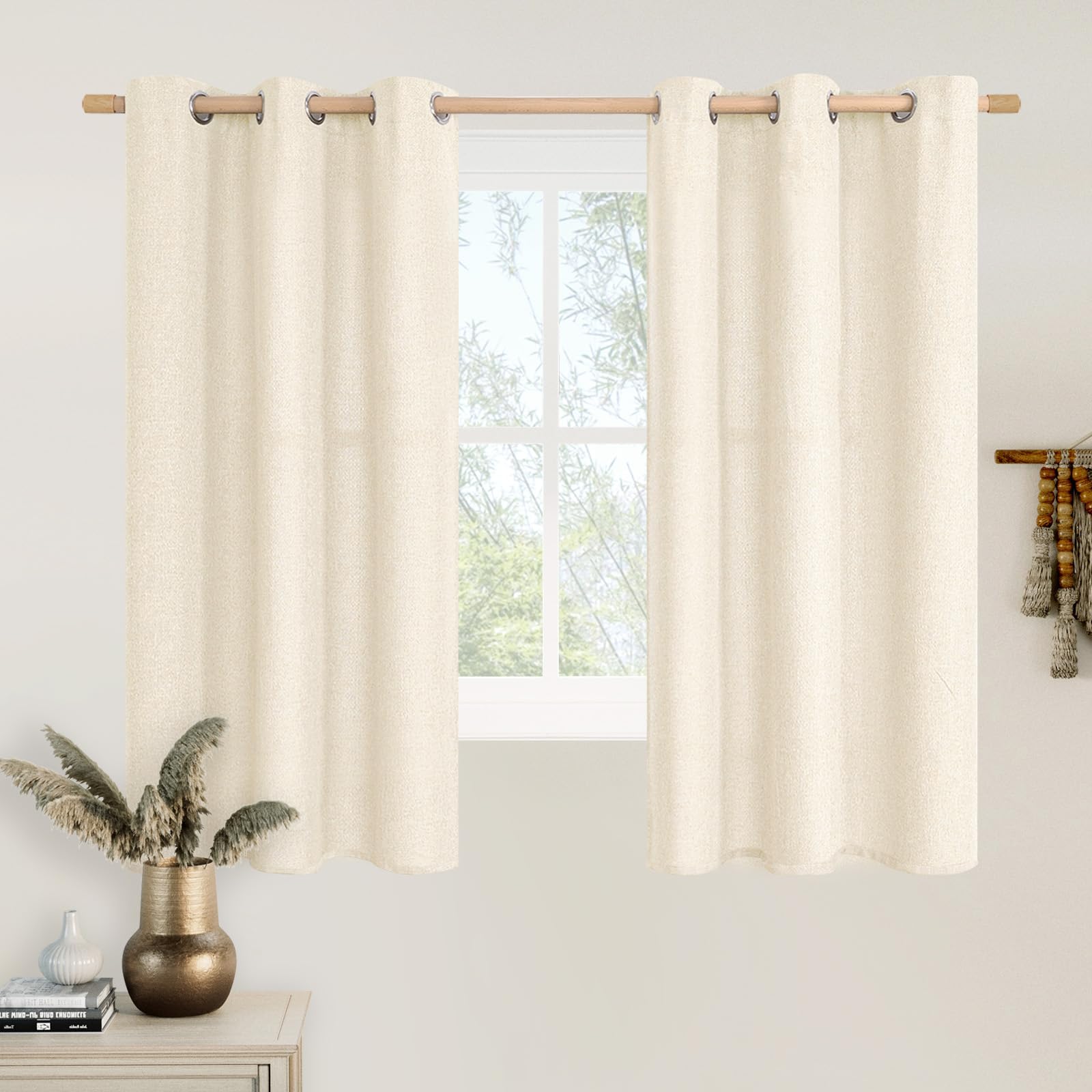 LAMIT Linen Curtains 84 inch Length 2 Panels, Grommet Thick Soft Light Filtering Curtains Privacy Living Room Window Drapes for Bedroom/Farmhouse, W52 x L84, Natural Beige