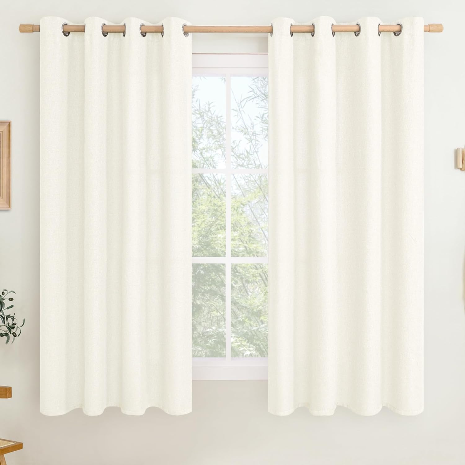 LAMIT Linen Curtains 84 inch Length 2 Panels, Grommet Thick Soft Light Filtering Curtains Privacy Living Room Window Drapes for Bedroom/Farmhouse, W52 x L84, Natural Beige