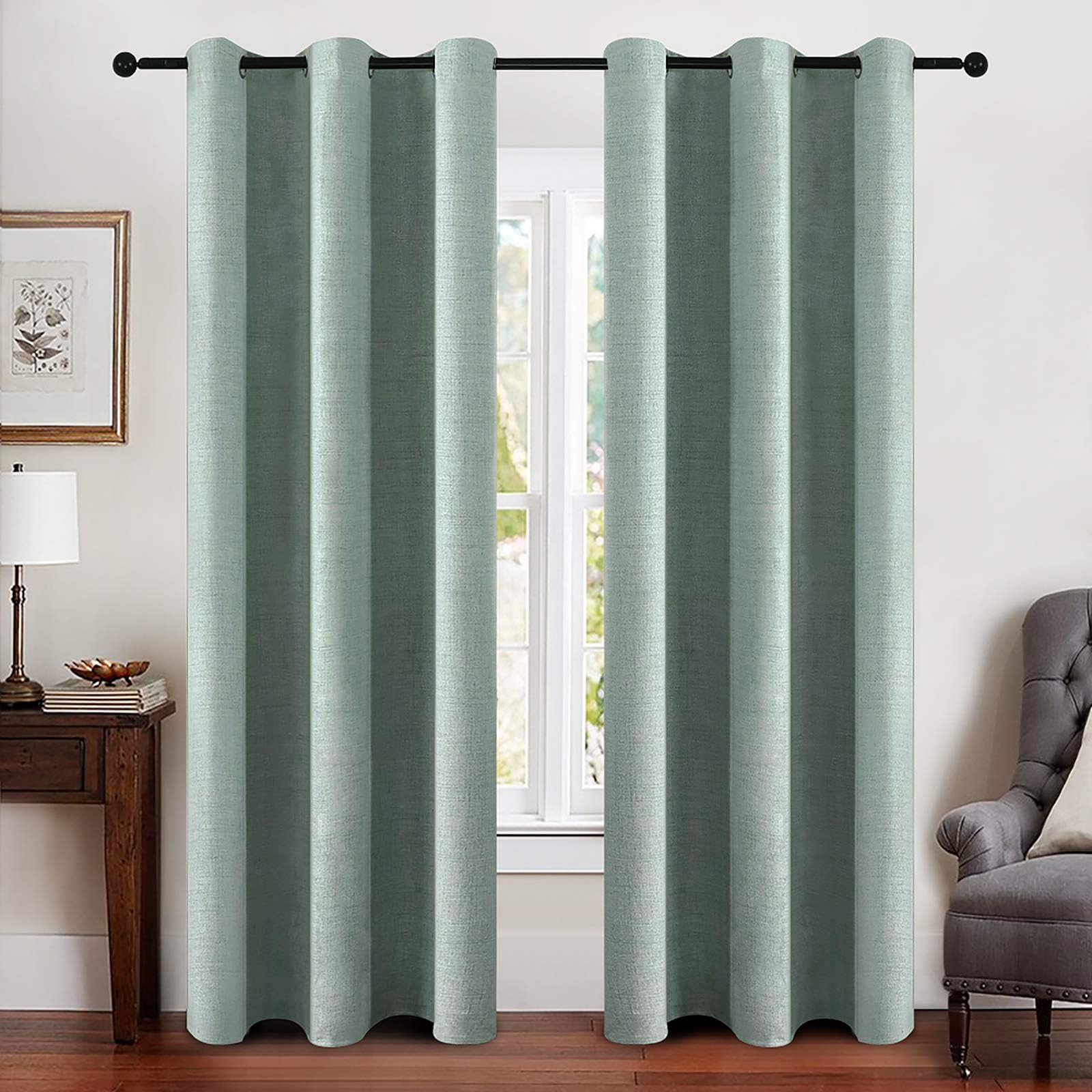 MIULEE 100% Blackout Linen Textured Curtains for Bedroom Solid Thermal Insulated Cream Grommet Room Darkening Curtains & Drapes Luxury Decor for Living Room Nursery 52 x 84 Inch (2 Panels)