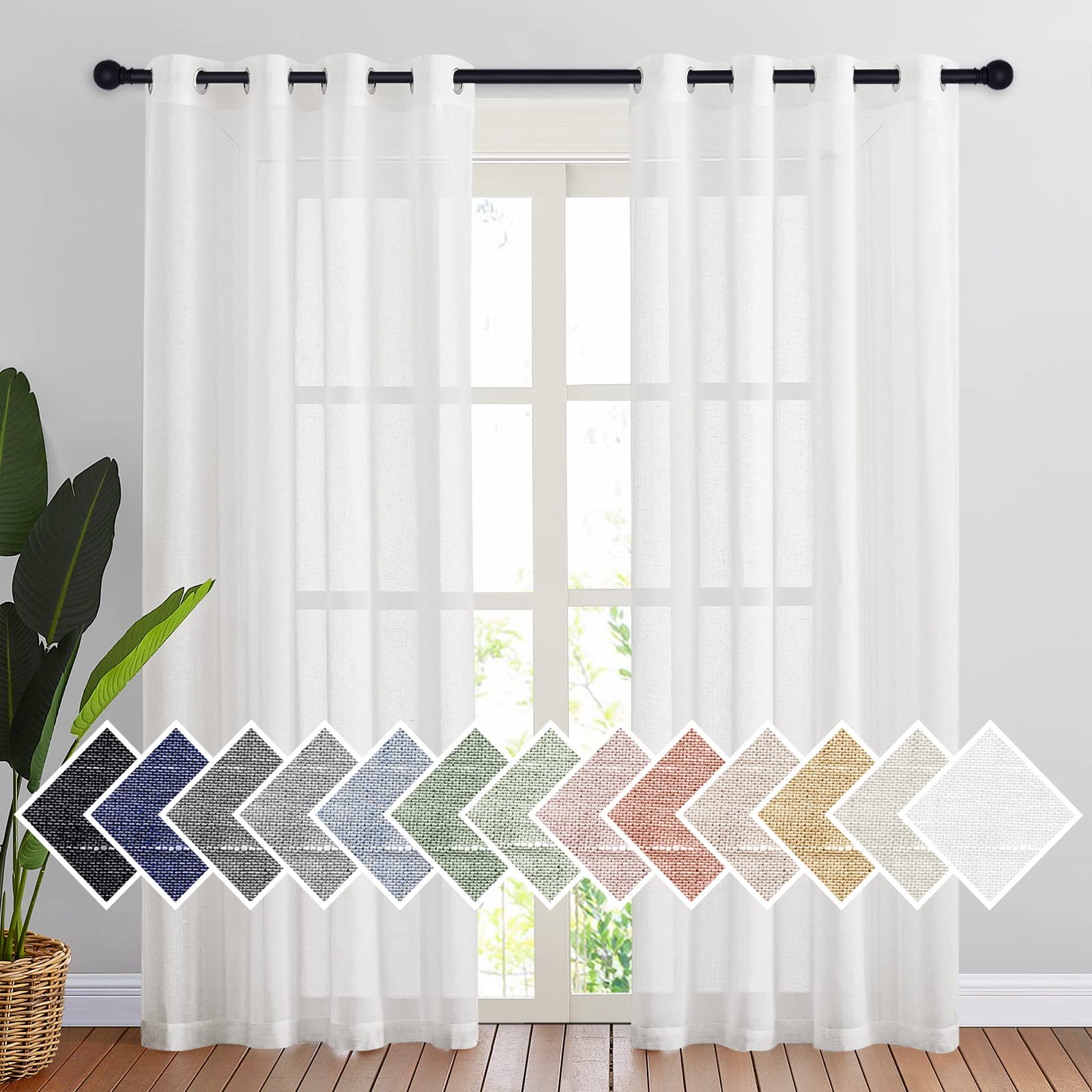 NICETOWN Semi Sheer Linen Curtains for Bedroom 84 inches Long, Grommet Privacy Vertical Farmhouse Window with Light Filtering for Living Room, Natural, W52 x L84, 2 Pieces