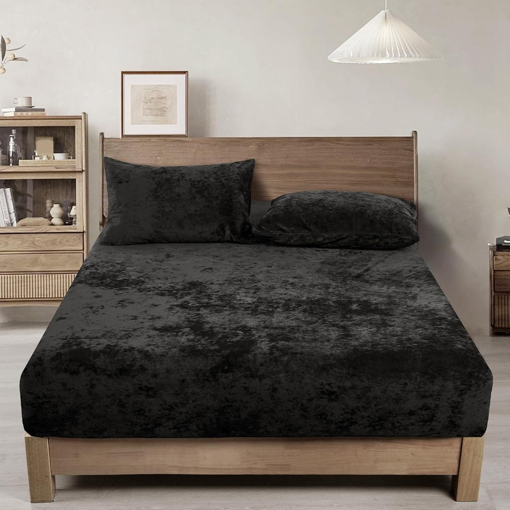 PHF Truly Velvet Fitted Sheet Only Queen Size, Luxury Super Soft Cozy Fuzzy Fleece Bottom Sheet with Deep Pocket Up to 16",Suitable for Fall Winter Spring, No Pillowcases, Charcoal/Dark Grey