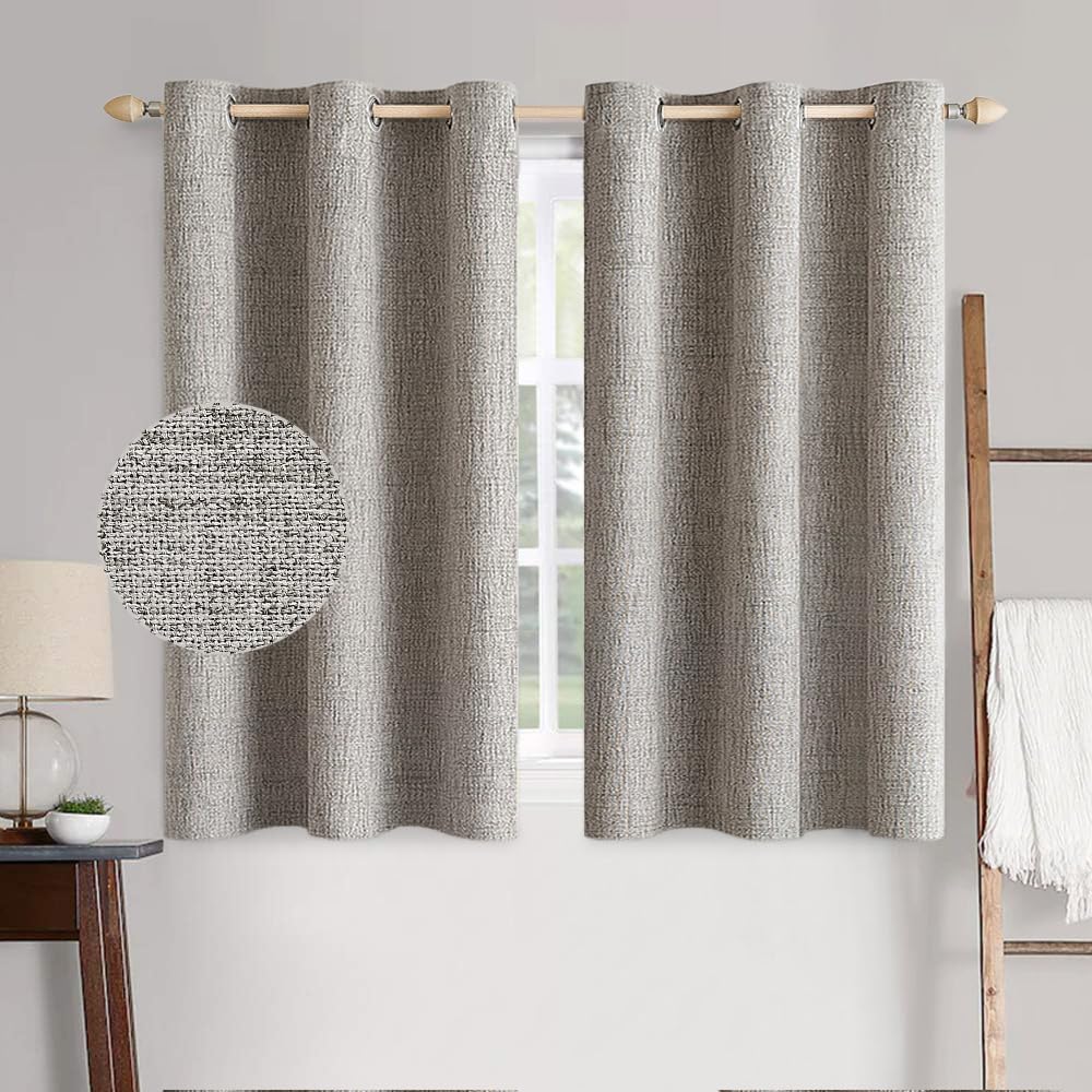 MIULEE 100% Blackout Linen Textured Curtains for Bedroom Solid Thermal Insulated Cream Grommet Room Darkening Curtains & Drapes Luxury Decor for Living Room Nursery 52 x 84 Inch (2 Panels)