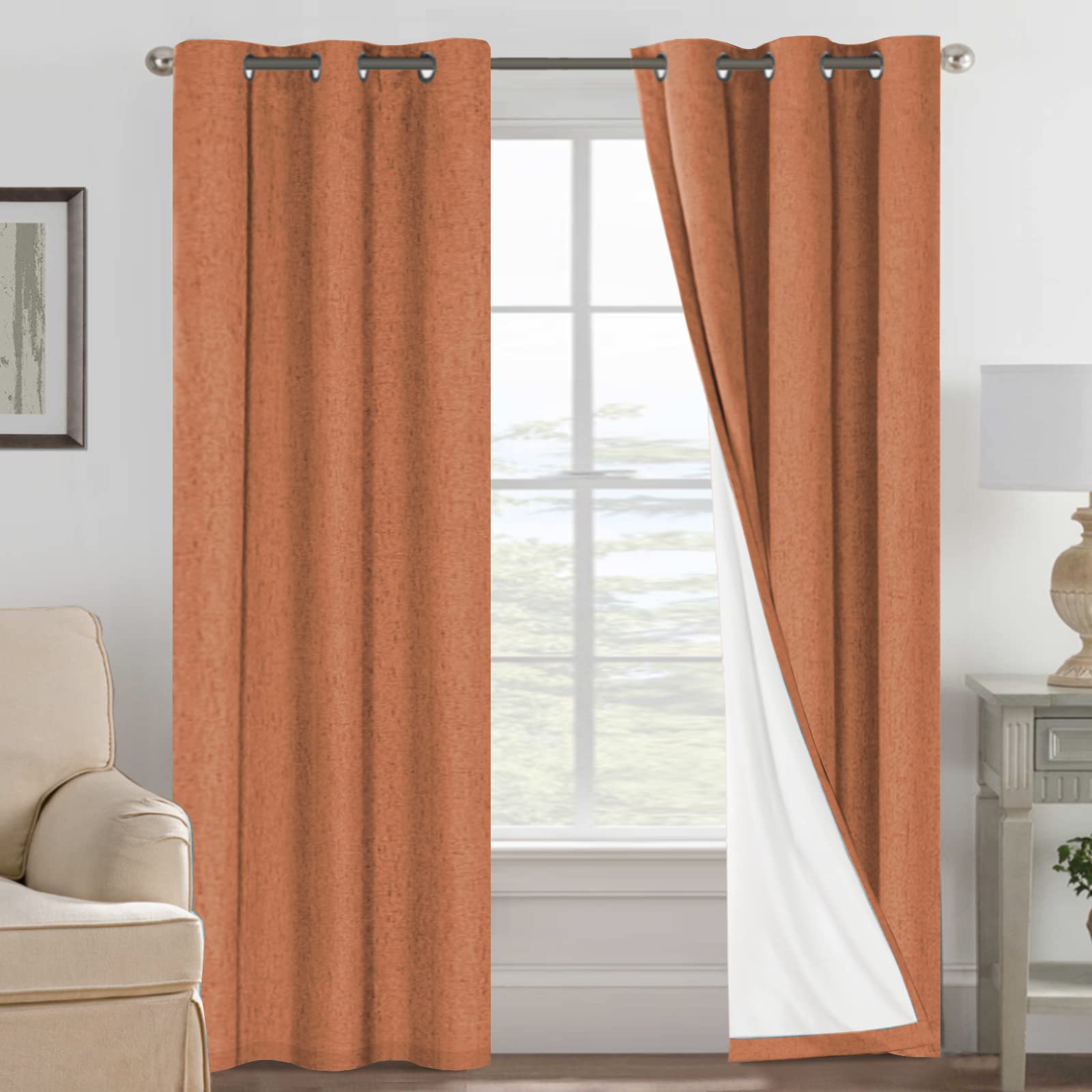 H.VERSAILTEX Linen 100% Blackout Curtains for Bedroom Full Light Blocking Curtains, Textured Window Curtain for Living Room 84 inch Grommet, Energy Efficient Curtains White Liner(2 Panels, Natural)