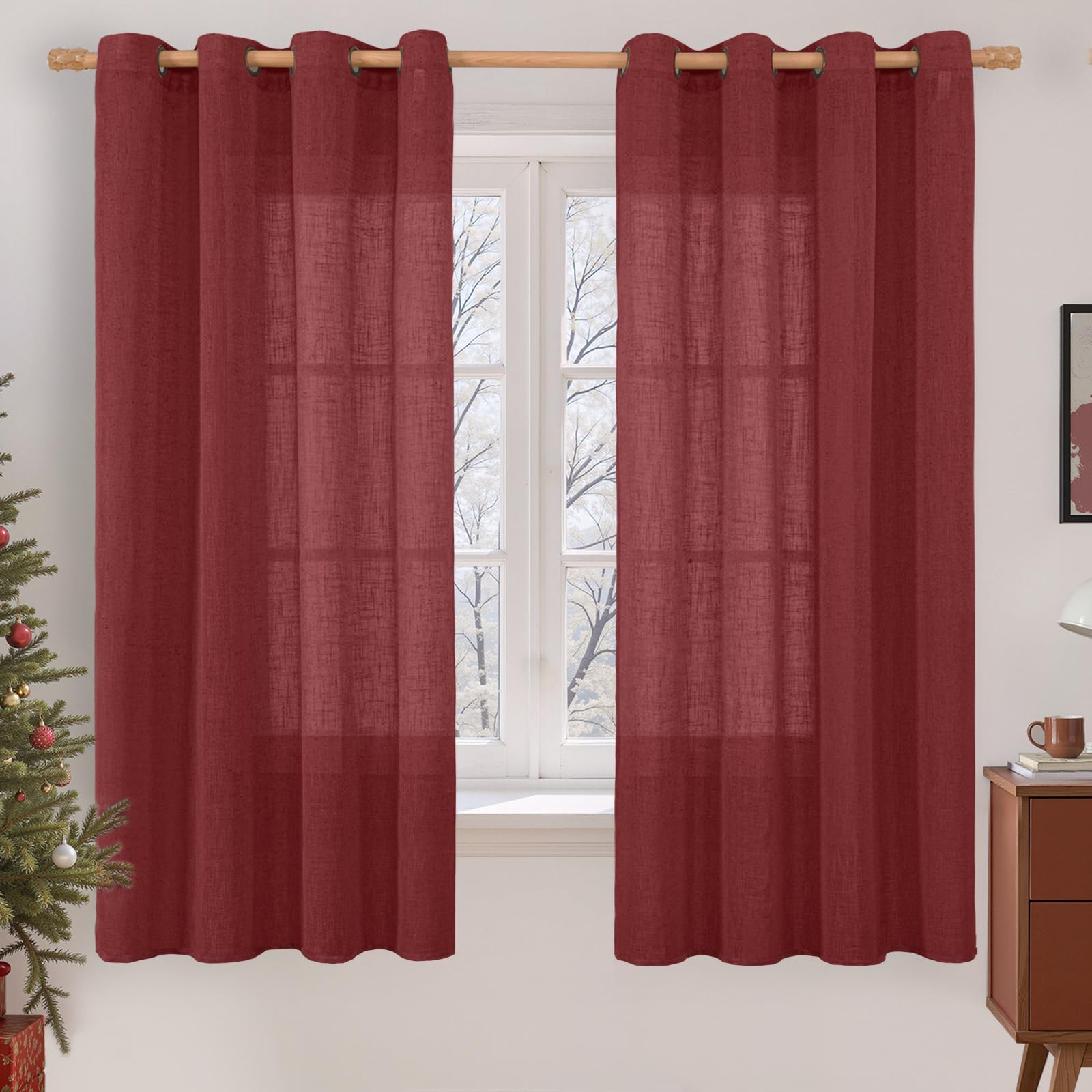 LAMIT Natural Ivory Linen Semi Sheer Curtains 84 inch Length, Cream Light Filtering Soft Thick Neutral Living Room Drapes with Bronze Grommet for Bedroom/Farmhouse, 2 Panels, 52 x 84 Inch
