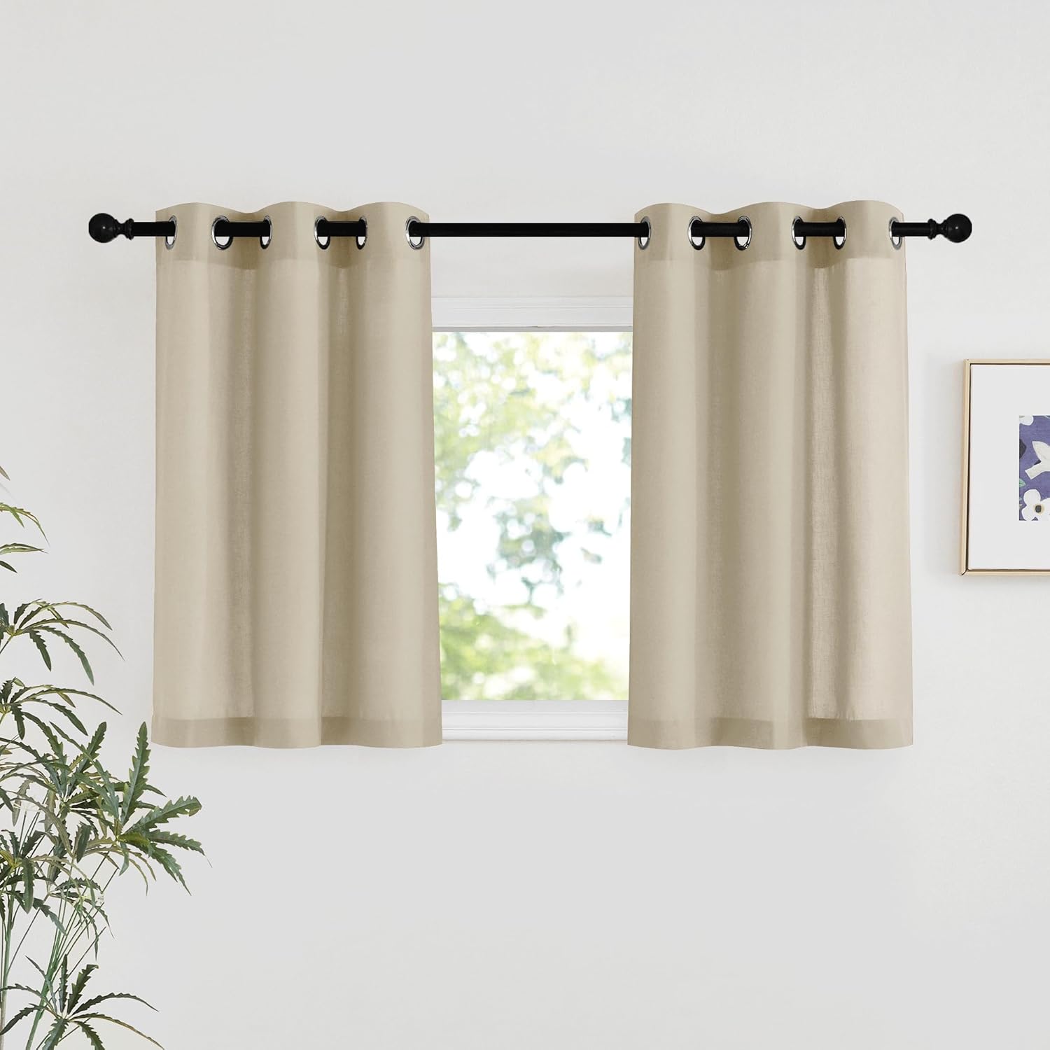 NICETOWN Natural Linen Curtains 84 inch Long 2 Panels Set, Grommet Top Thick Linen Burlap Semi Sheer Vertical Drapes Privacy Assured with Light Filtering for Bedroom/Living Room, W55 x L84
