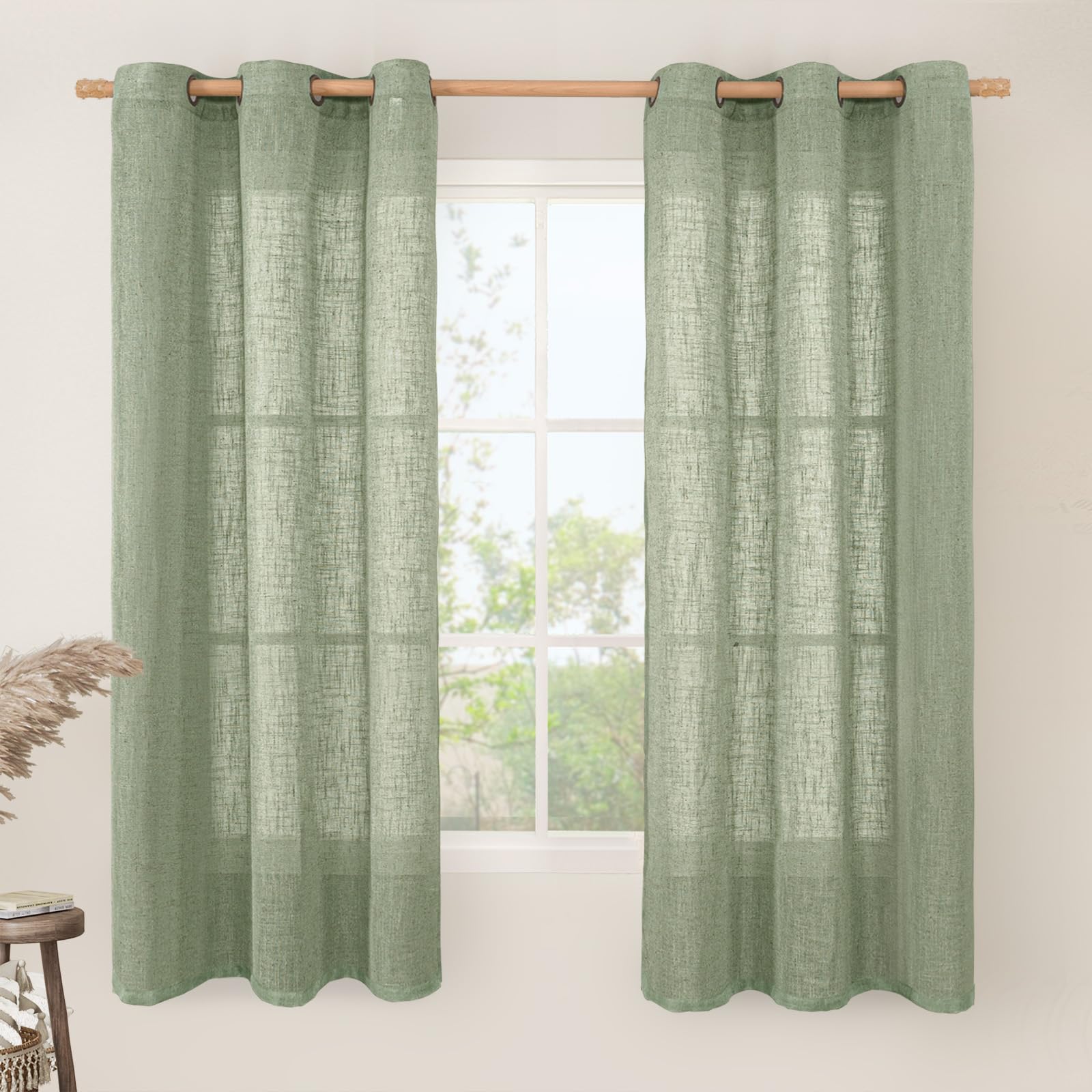 LAMIT Natural Ivory Linen Semi Sheer Curtains 84 inch Length, Cream Light Filtering Soft Thick Neutral Living Room Drapes with Bronze Grommet for Bedroom/Farmhouse, 2 Panels, 52 x 84 Inch