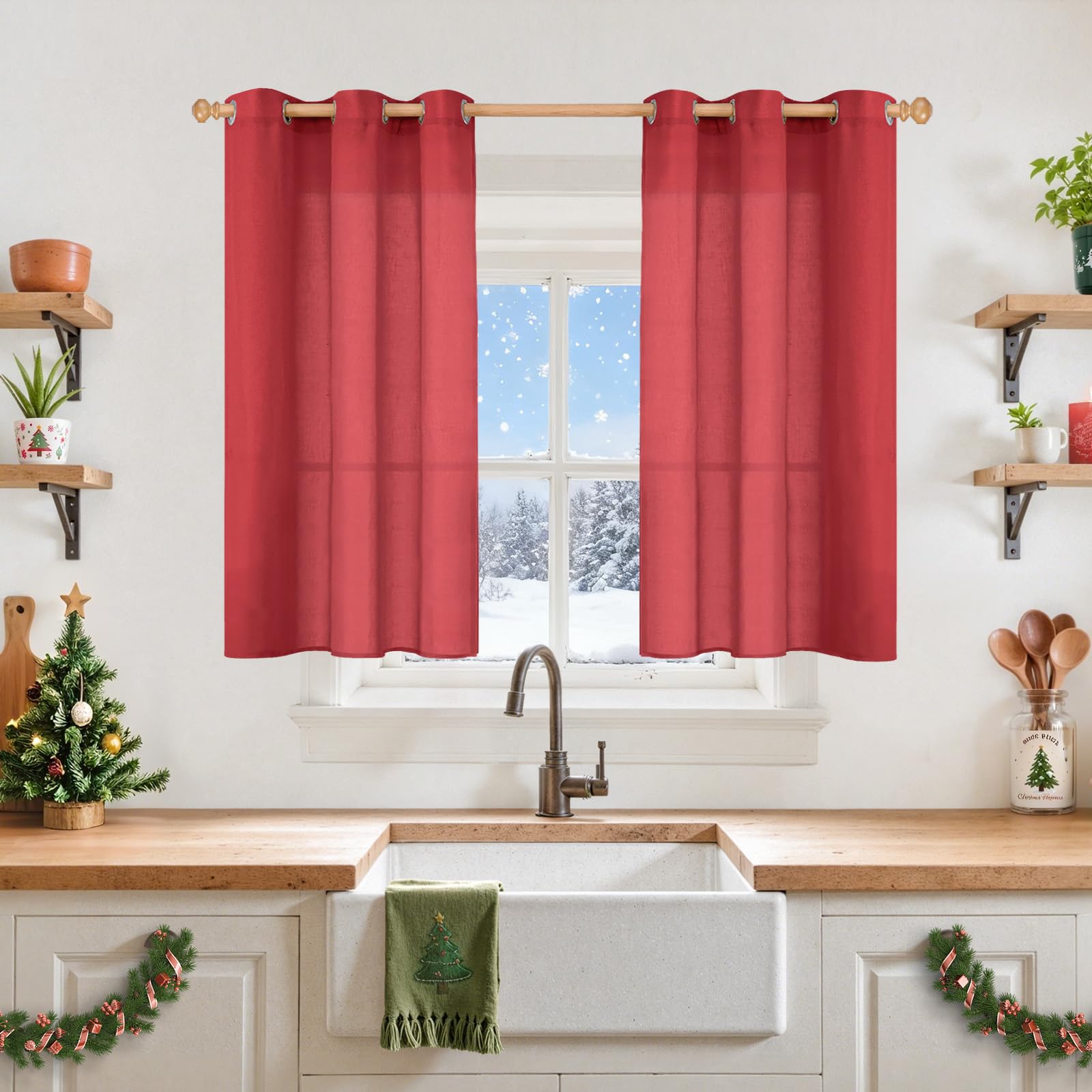 YoungsTex Linen Semi Sheer Curtains 63 Inch Length 2 Panels for Living Room - Light Filtering Drapes with Bronze Grommet Beige Window Treatments for Country Office Bedroom, 52 X 63 Inch