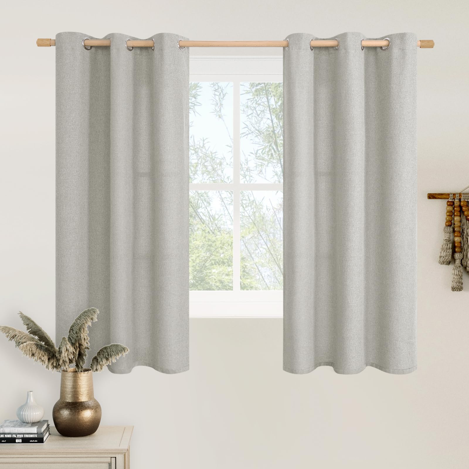 LAMIT Linen Curtains 84 inch Length 2 Panels, Grommet Thick Soft Light Filtering Curtains Privacy Living Room Window Drapes for Bedroom/Farmhouse, W52 x L84, Natural Beige