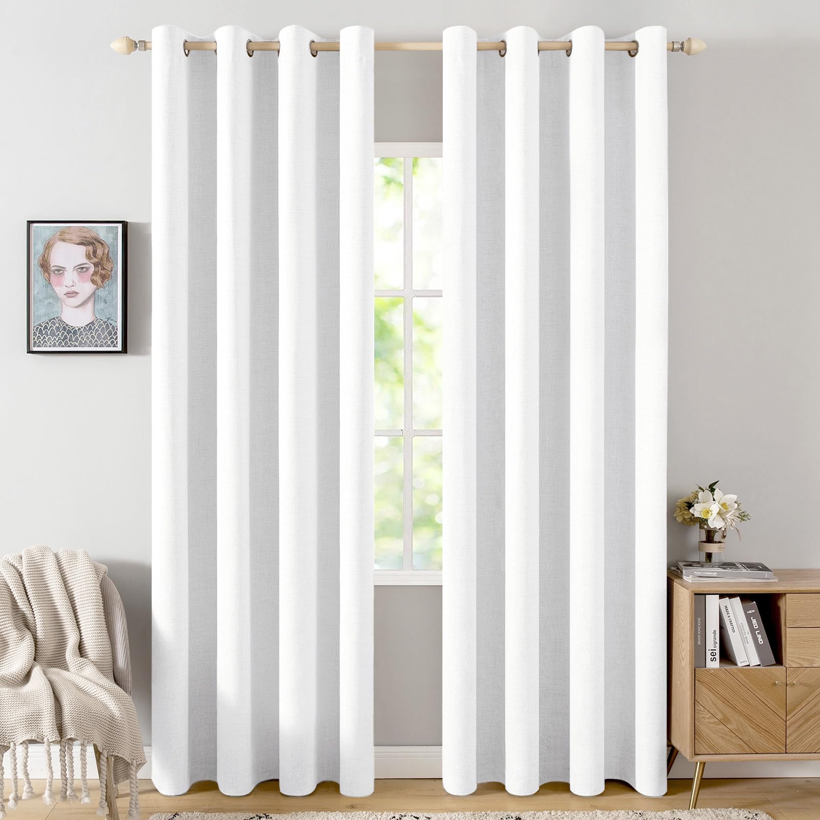 MIULEE 100% Blackout Linen Textured Curtains for Bedroom Solid Thermal Insulated Natural Beige Grommet Room Darkening Curtains & Drapes Luxury Decor for Living Room Nursery 52 x 96 Inch (2 Panels)
