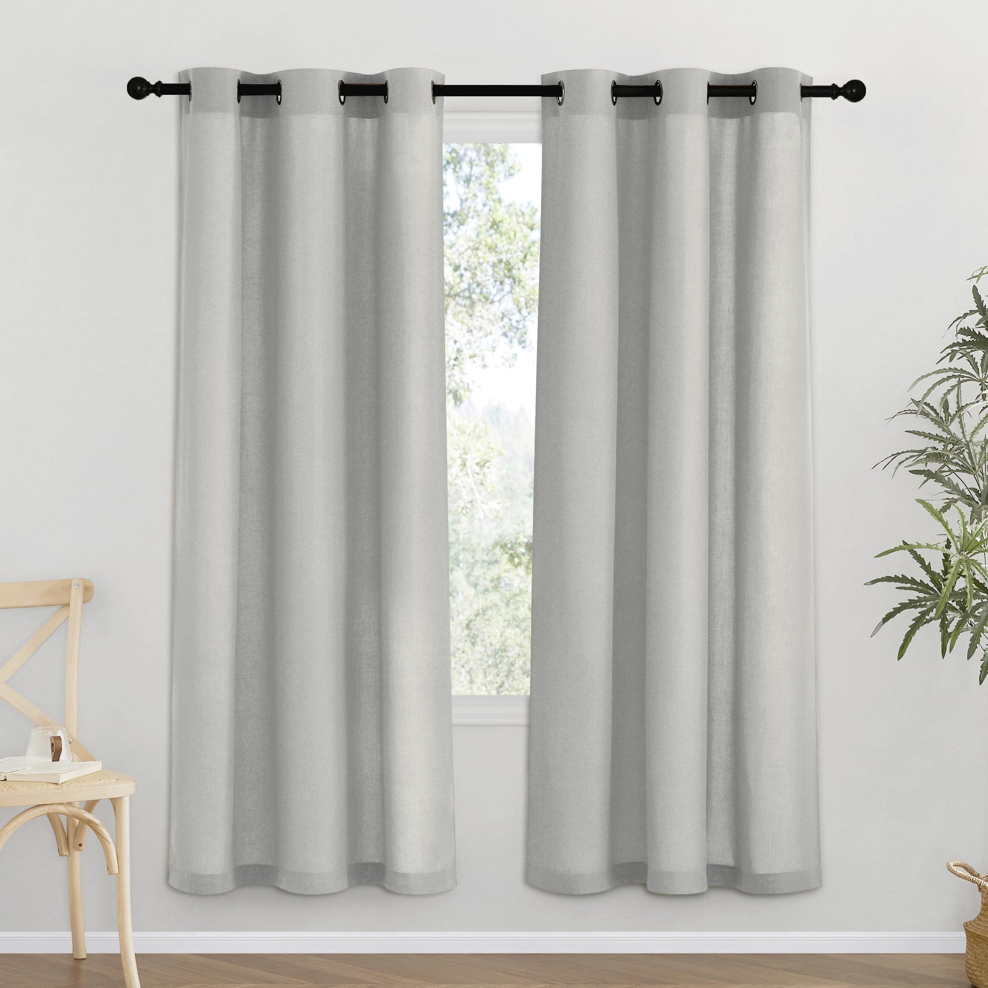 NICETOWN Natural Linen Curtains 84 inch Long 2 Panels Set, Grommet Top Thick Linen Burlap Semi Sheer Vertical Drapes Privacy Assured with Light Filtering for Bedroom/Living Room, W55 x L84