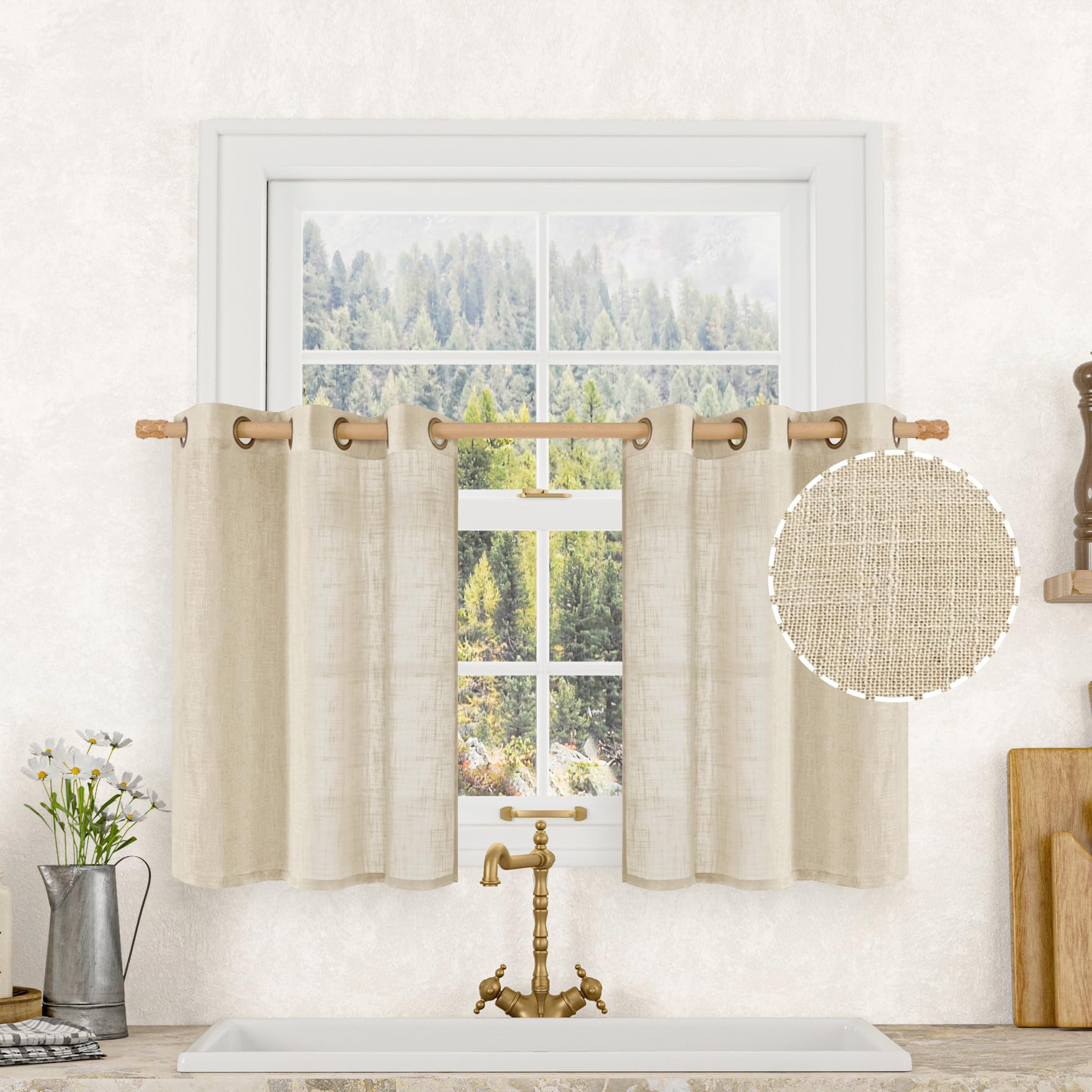 LAMIT Natural Ivory Linen Semi Sheer Curtains 84 inch Length, Cream Light Filtering Soft Thick Neutral Living Room Drapes with Bronze Grommet for Bedroom/Farmhouse, 2 Panels, 52 x 84 Inch