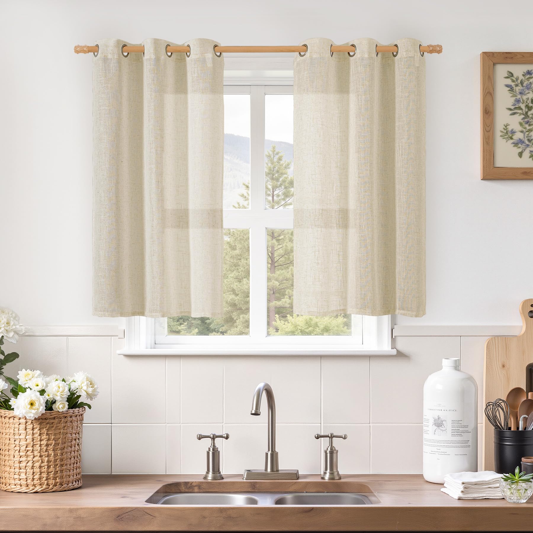 LAMIT Natural Ivory Linen Semi Sheer Curtains 84 inch Length, Cream Light Filtering Soft Thick Neutral Living Room Drapes with Bronze Grommet for Bedroom/Farmhouse, 2 Panels, 52 x 84 Inch