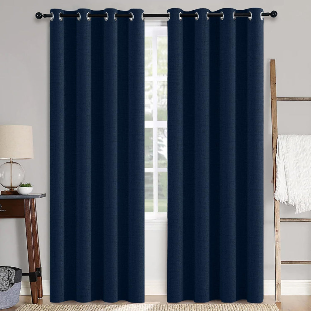 MIULEE 100% Blackout Linen Textured Curtains for Bedroom Solid Thermal Insulated Cream Grommet Room Darkening Curtains & Drapes Luxury Decor for Living Room Nursery 52 x 84 Inch (2 Panels)