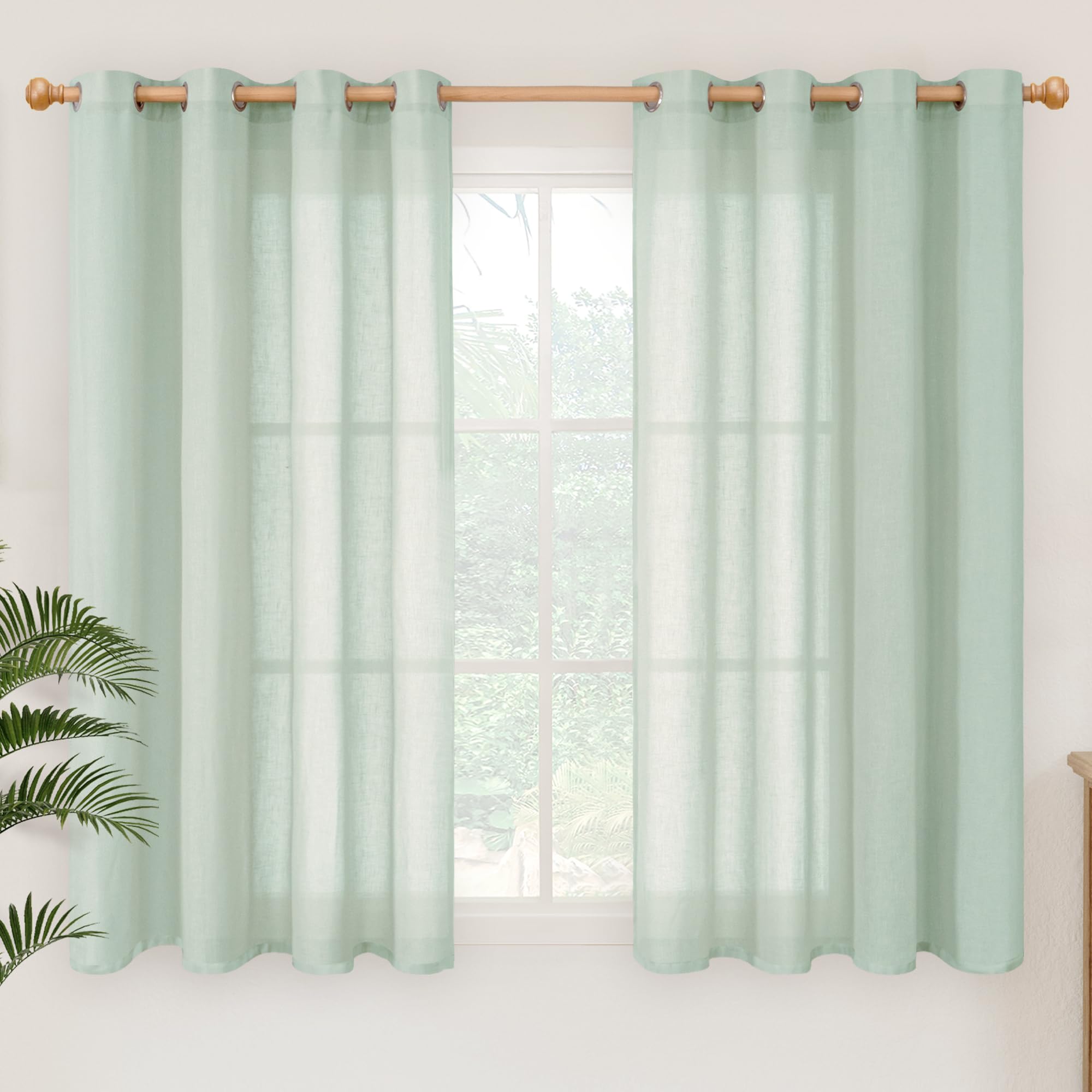 YoungsTex Linen Semi Sheer Curtains 63 Inch Length 2 Panels for Living Room - Light Filtering Drapes with Bronze Grommet Beige Window Treatments for Country Office Bedroom, 52 X 63 Inch