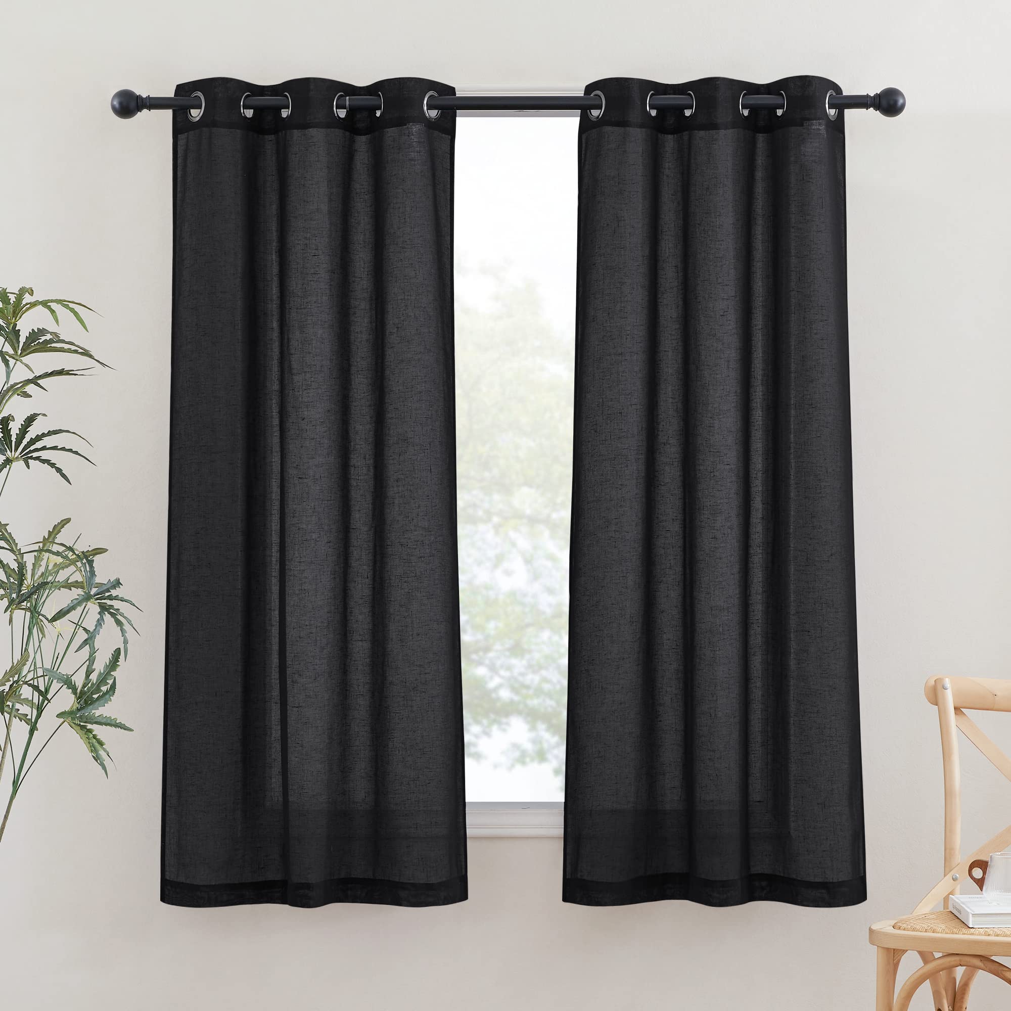NICETOWN Semi Sheer Linen Curtains for Bedroom 84 inches Long, Grommet Privacy Vertical Farmhouse Window with Light Filtering for Living Room, Natural, W52 x L84, 2 Pieces