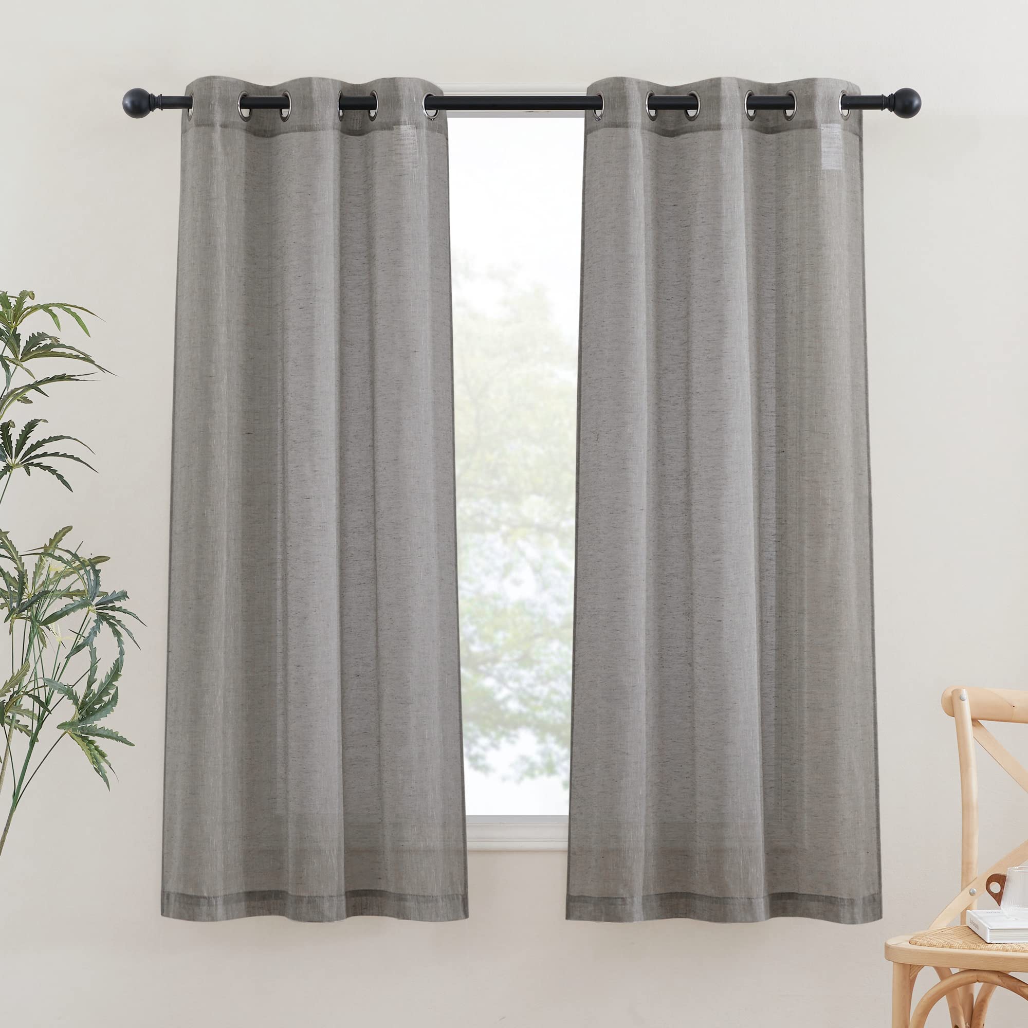 NICETOWN Semi Sheer Linen Curtains for Bedroom 84 inches Long, Grommet Privacy Vertical Farmhouse Window with Light Filtering for Living Room, Natural, W52 x L84, 2 Pieces