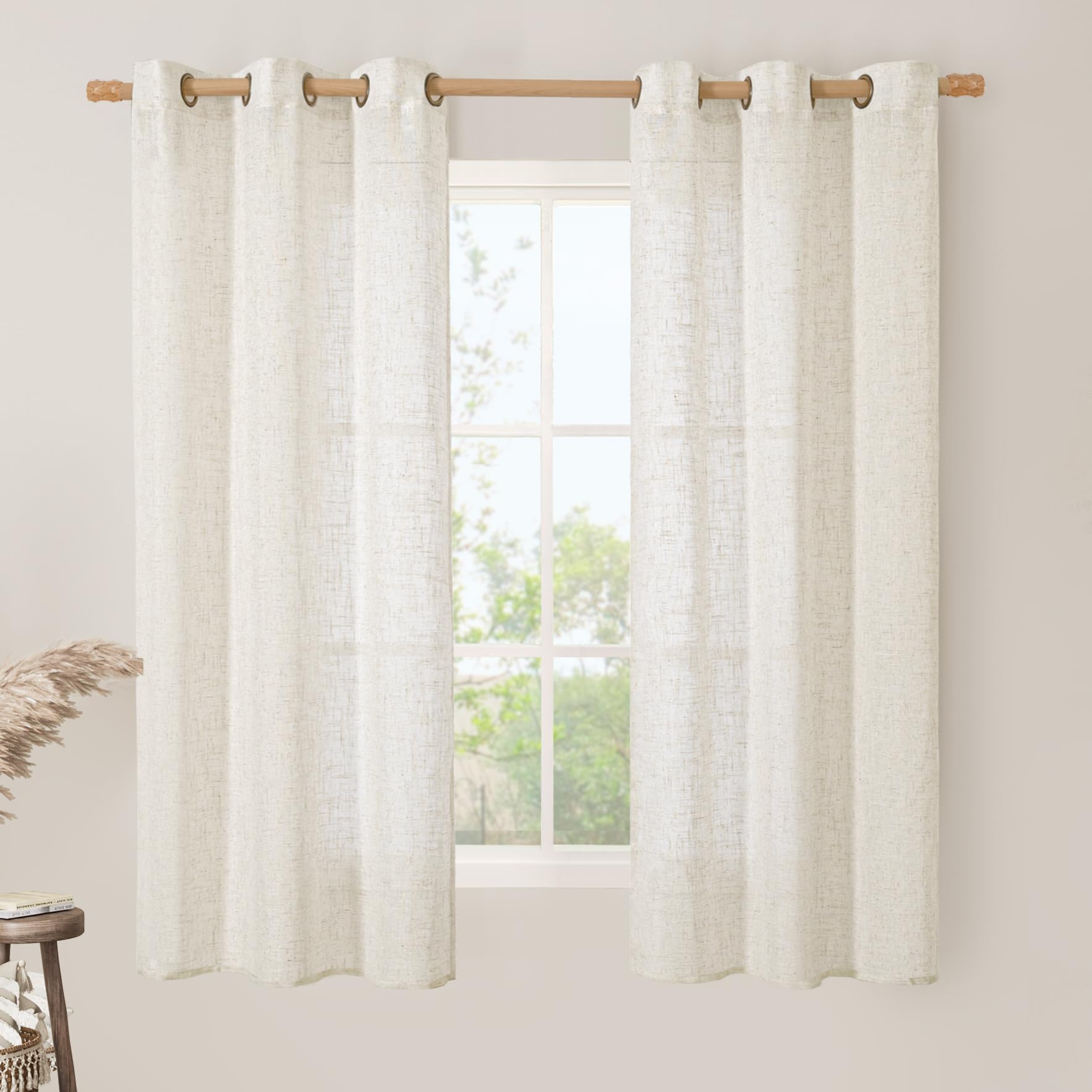 LAMIT Natural Ivory Linen Semi Sheer Curtains 84 inch Length, Cream Light Filtering Soft Thick Neutral Living Room Drapes with Bronze Grommet for Bedroom/Farmhouse, 2 Panels, 52 x 84 Inch