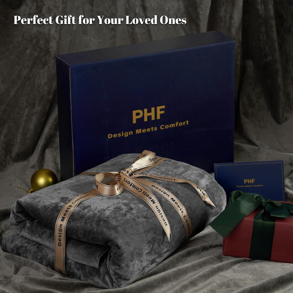 PHF Truly Velvet Fitted Sheet Only Queen Size, Luxury Super Soft Cozy Fuzzy Fleece Bottom Sheet with Deep Pocket Up to 16",Suitable for Fall Winter Spring, No Pillowcases, Charcoal/Dark Grey
